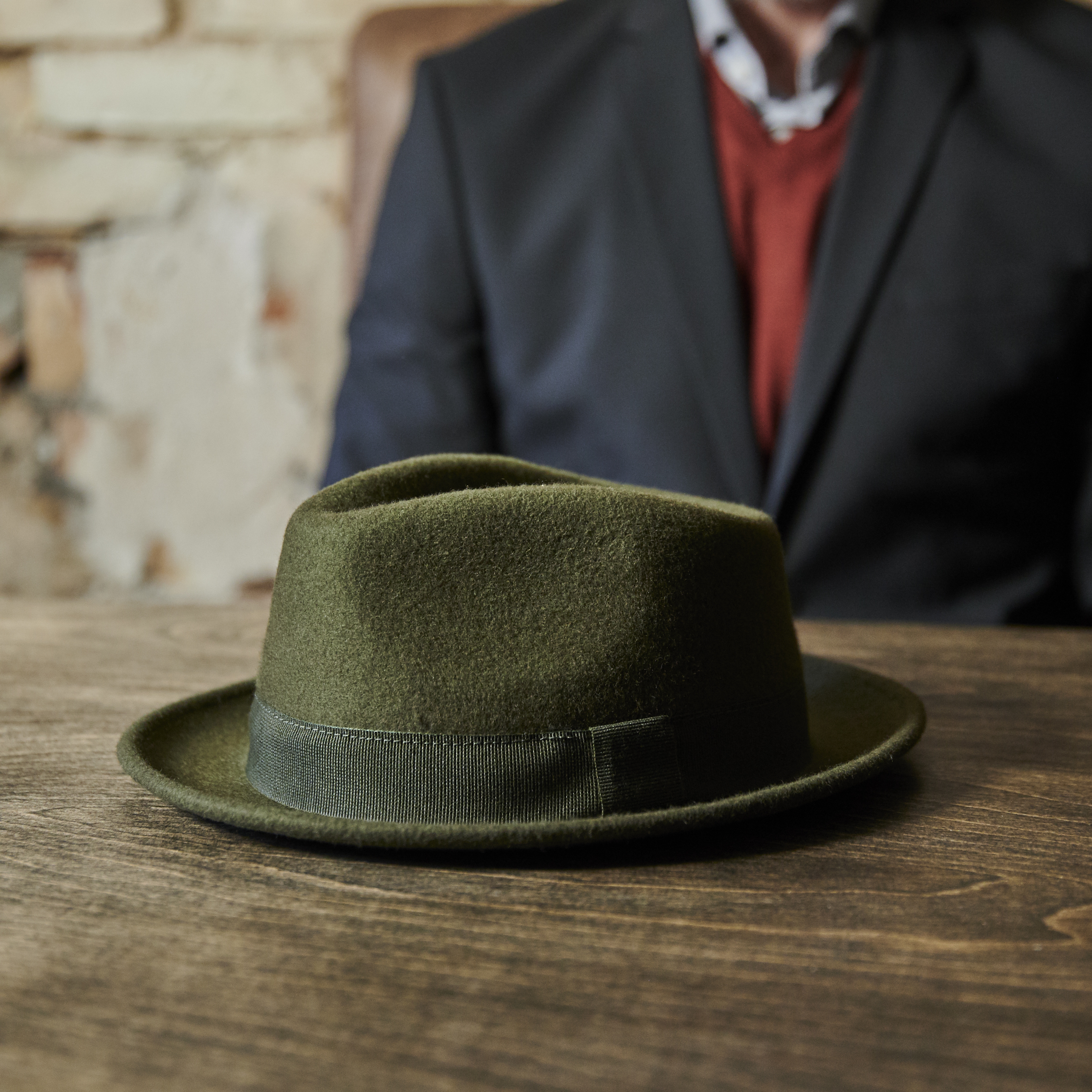 Tomasso Moda olajzöld gyapjú Trilby kalap - 7