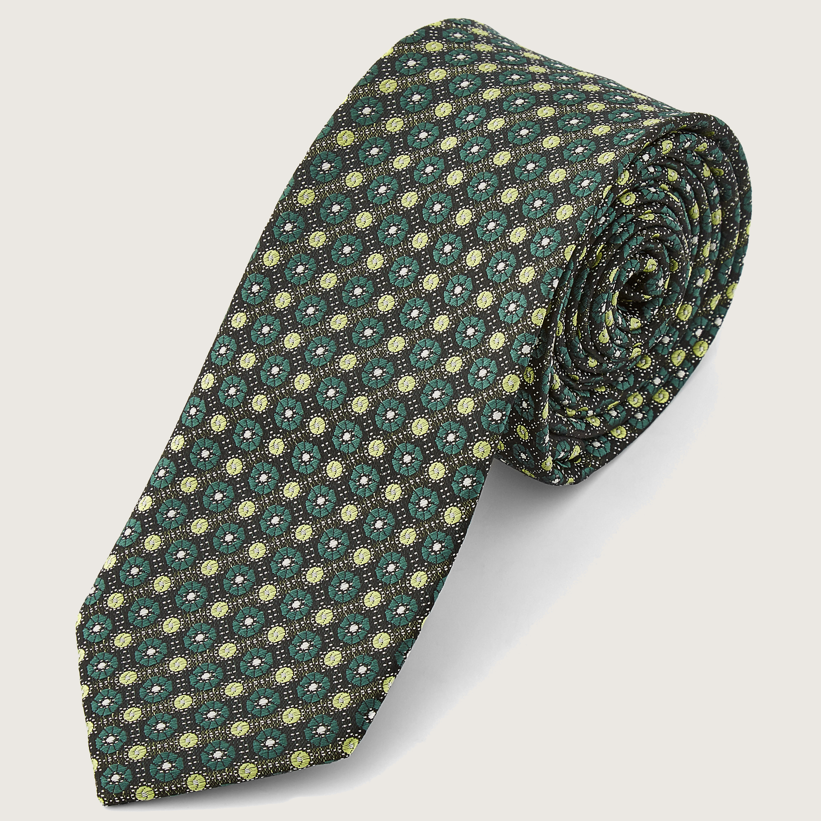 Cravatta In Seta TigerTie Design Striato Verde, Argento E Nero - Lunghezza 150cm, Larghezza 8cm - 2