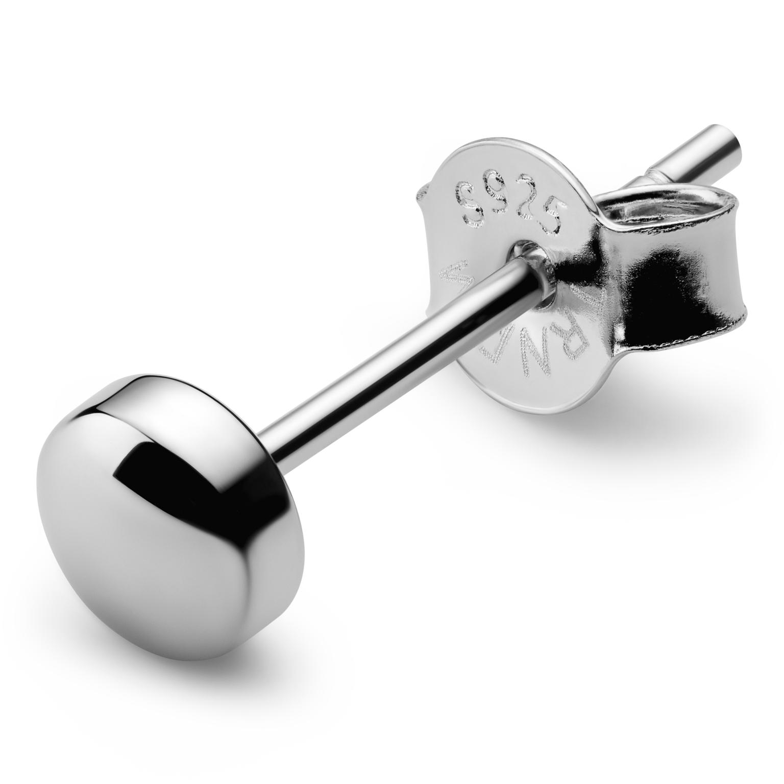 Cercei tip buton din argint 925 placați cu rodiu, 4 mm Cercei tip buton din argint 925 placați cu rodiu, 4 mm
