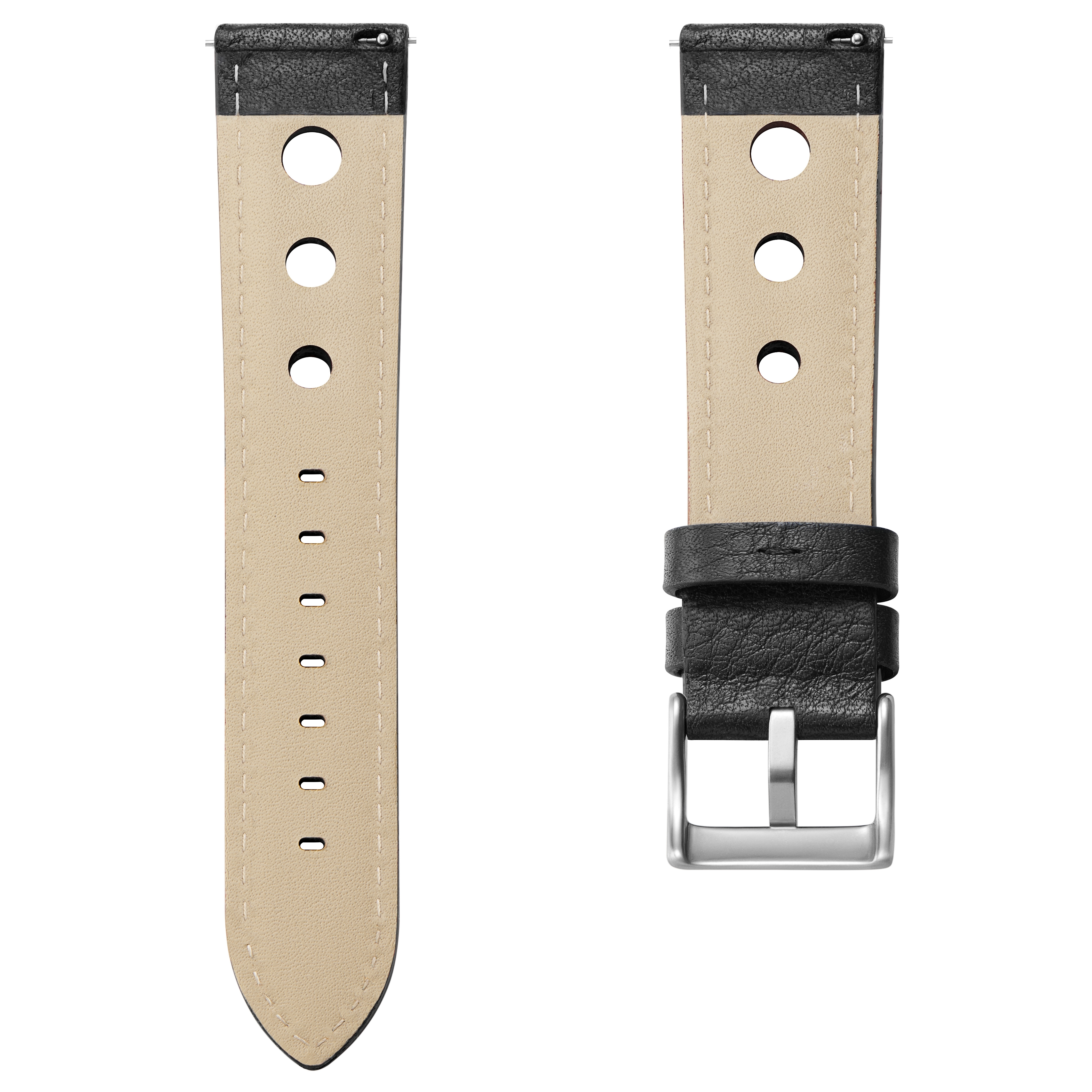 Bracelets Racing en cuir pleine fleur noir - 2