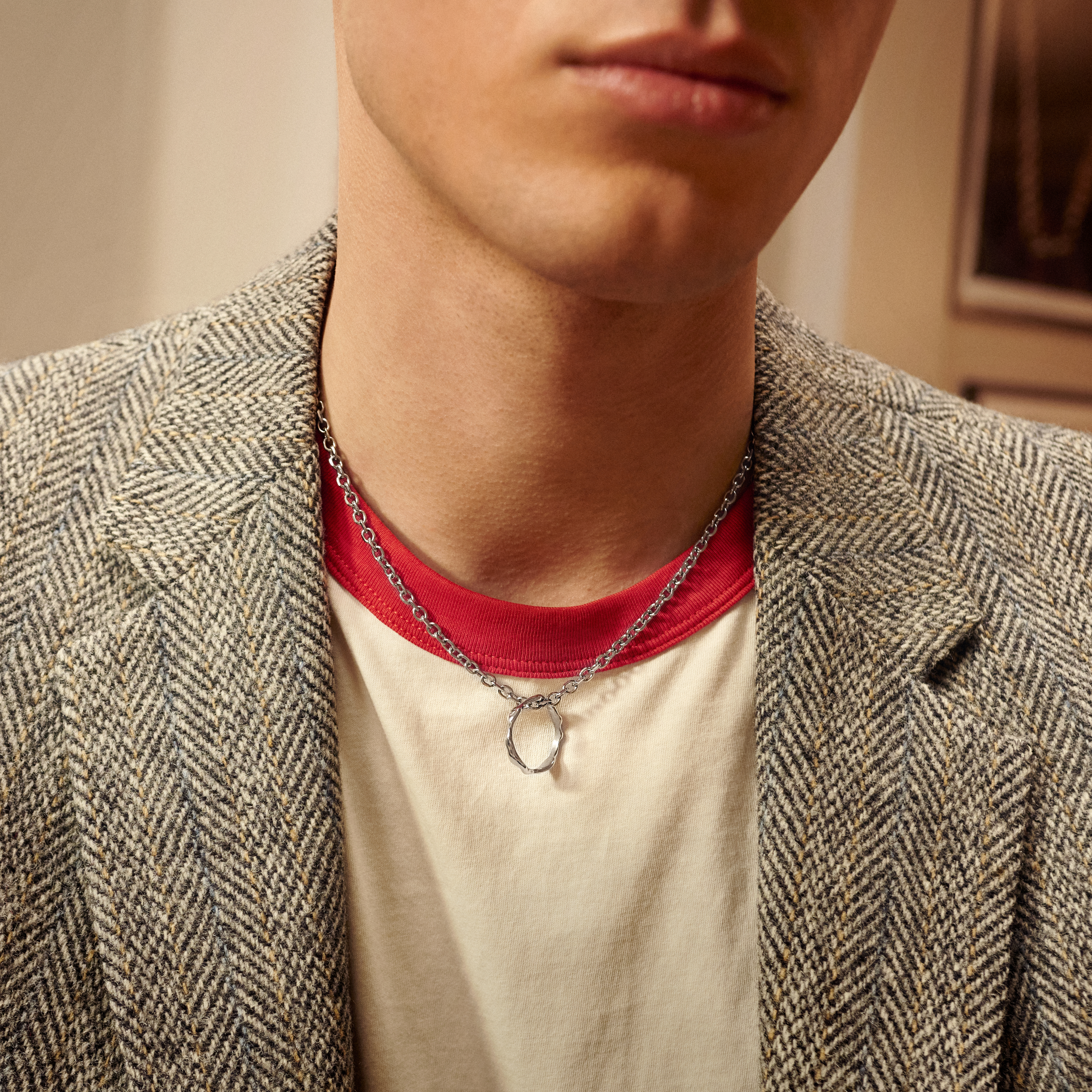 Magma | Verižica iz nerjavečega jekla srebrne barve z valovitim obročkom, širina 4mm
 - 3