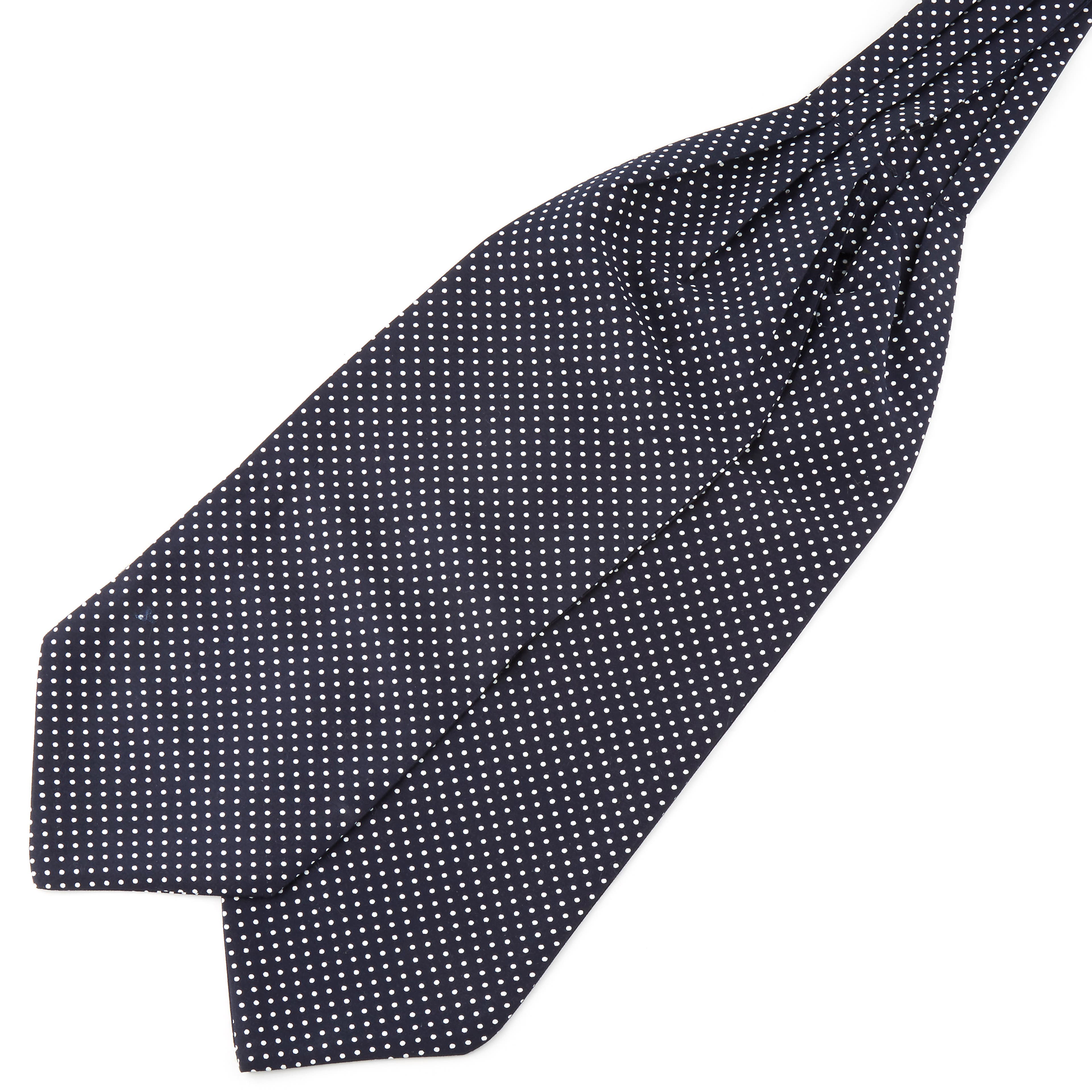 Cravate Ascot bleu marine à pois blancs