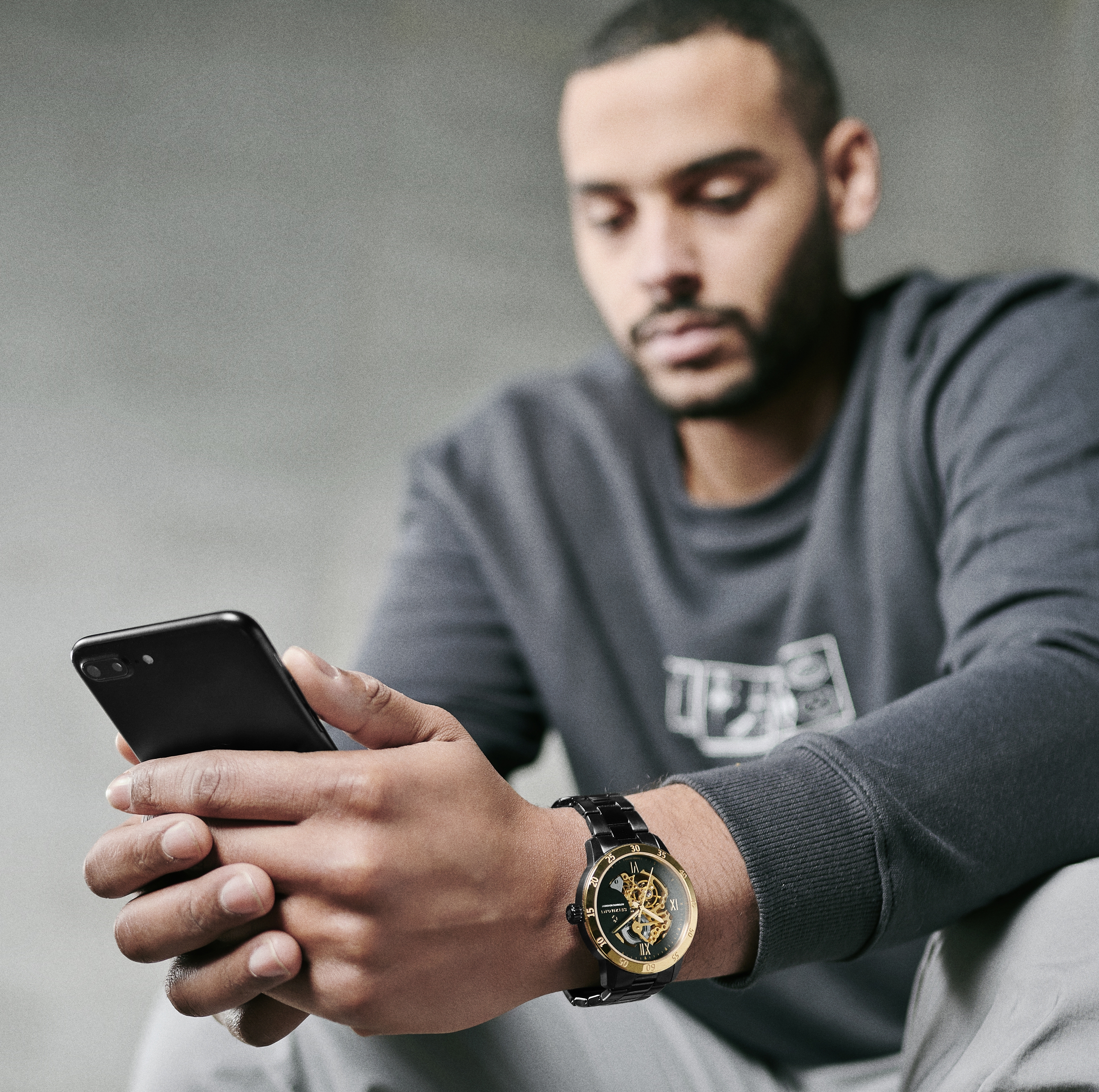 Dante II | Sort og Gulltonet Skeleton Klokke med Gulltonede Visere - 4