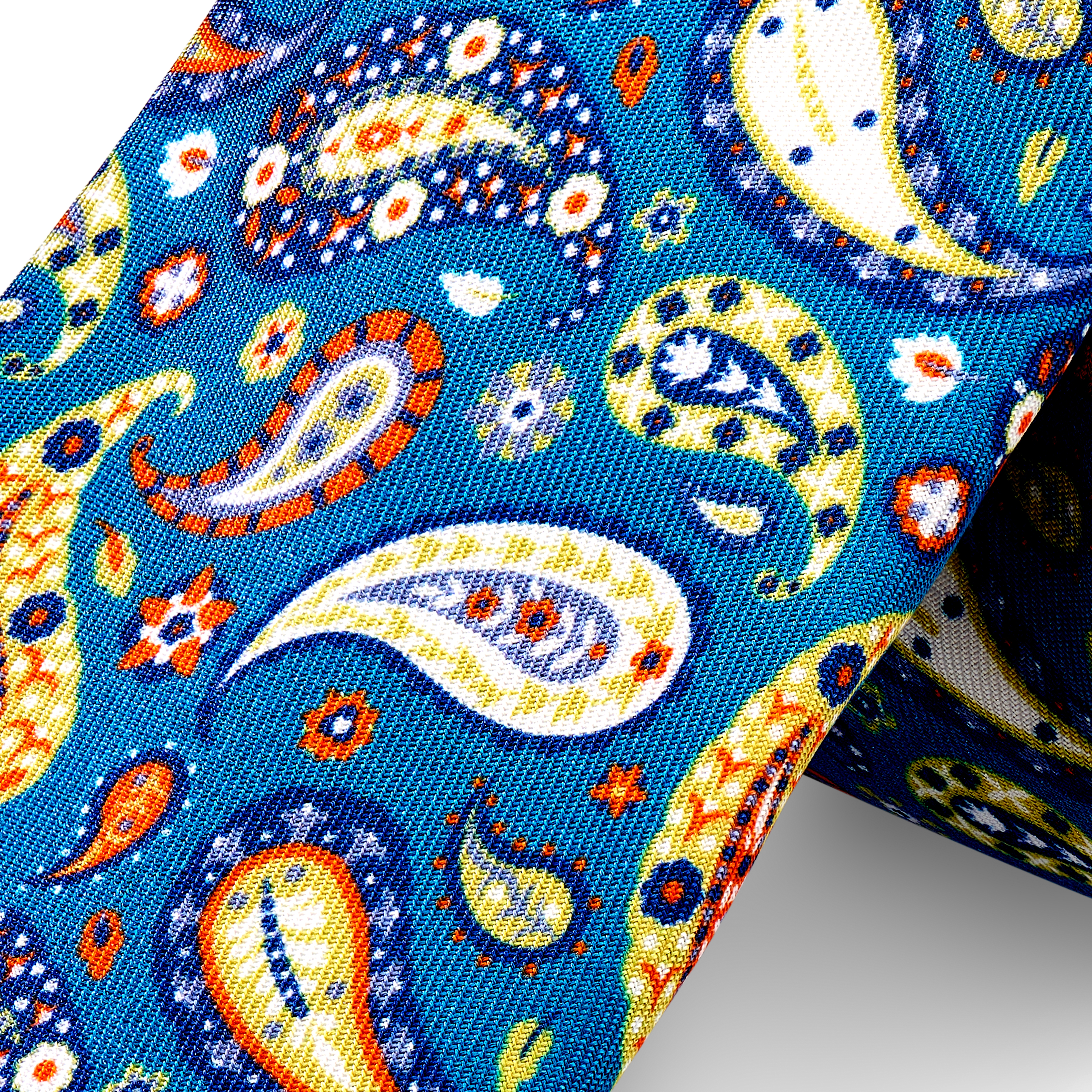 Virtuo | Gravata em Seda Paisley Azul e Amarela de 6 cm - 2