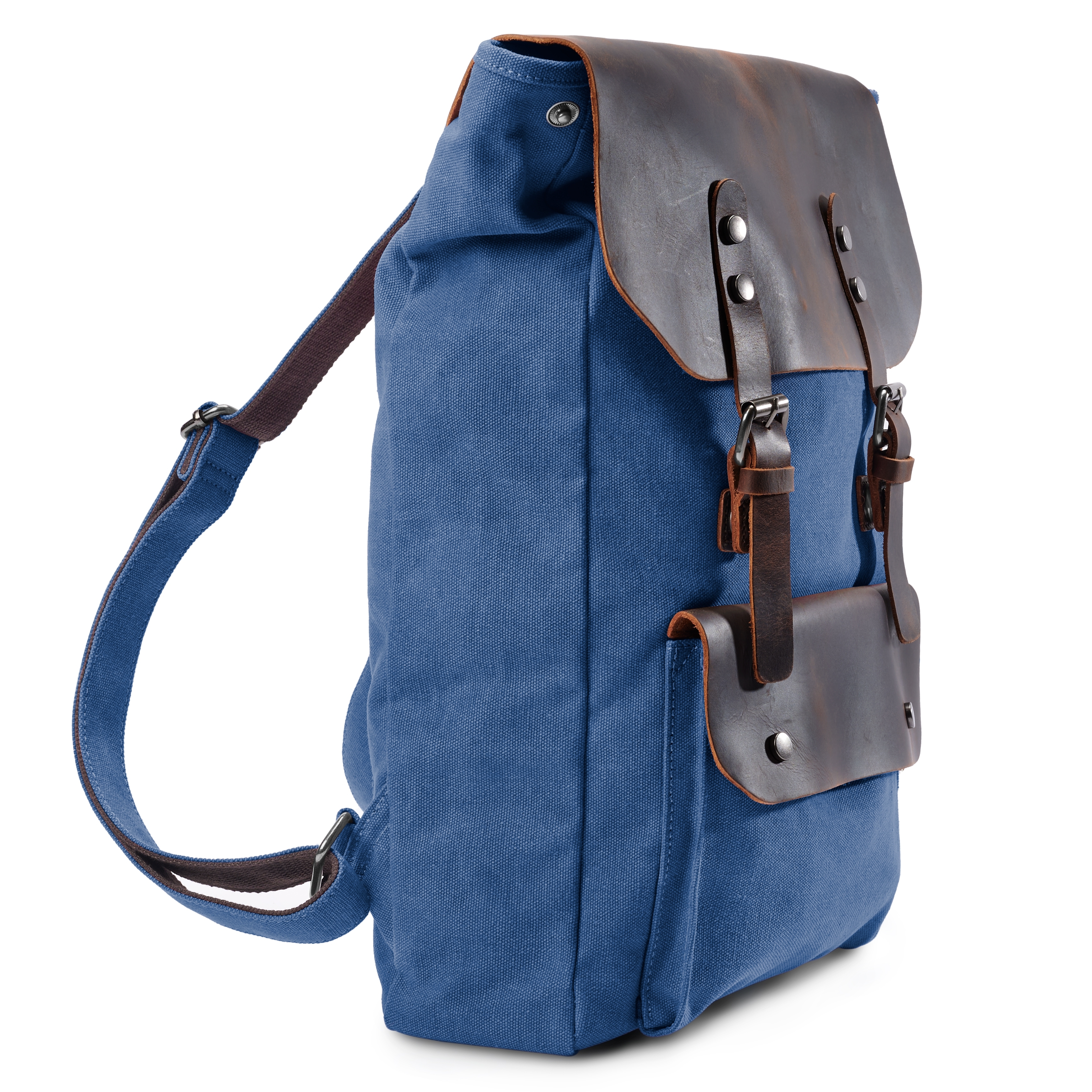 Marineblauer Rucksack aus Leder und Canvas im Vintage-Stil - 4