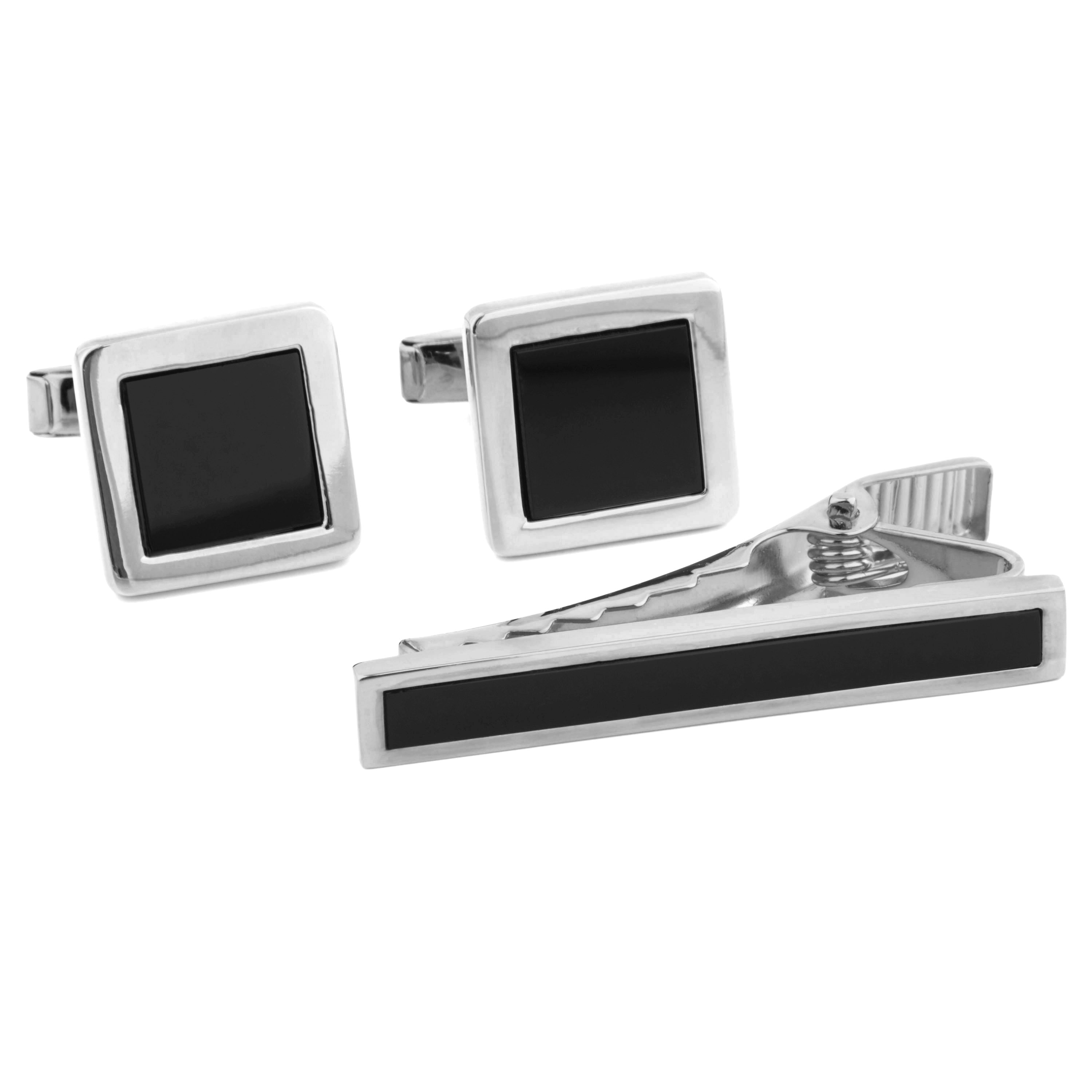 Musta uppokoriste - lyhyt hopeinen setti, 925-hopeaa - 1