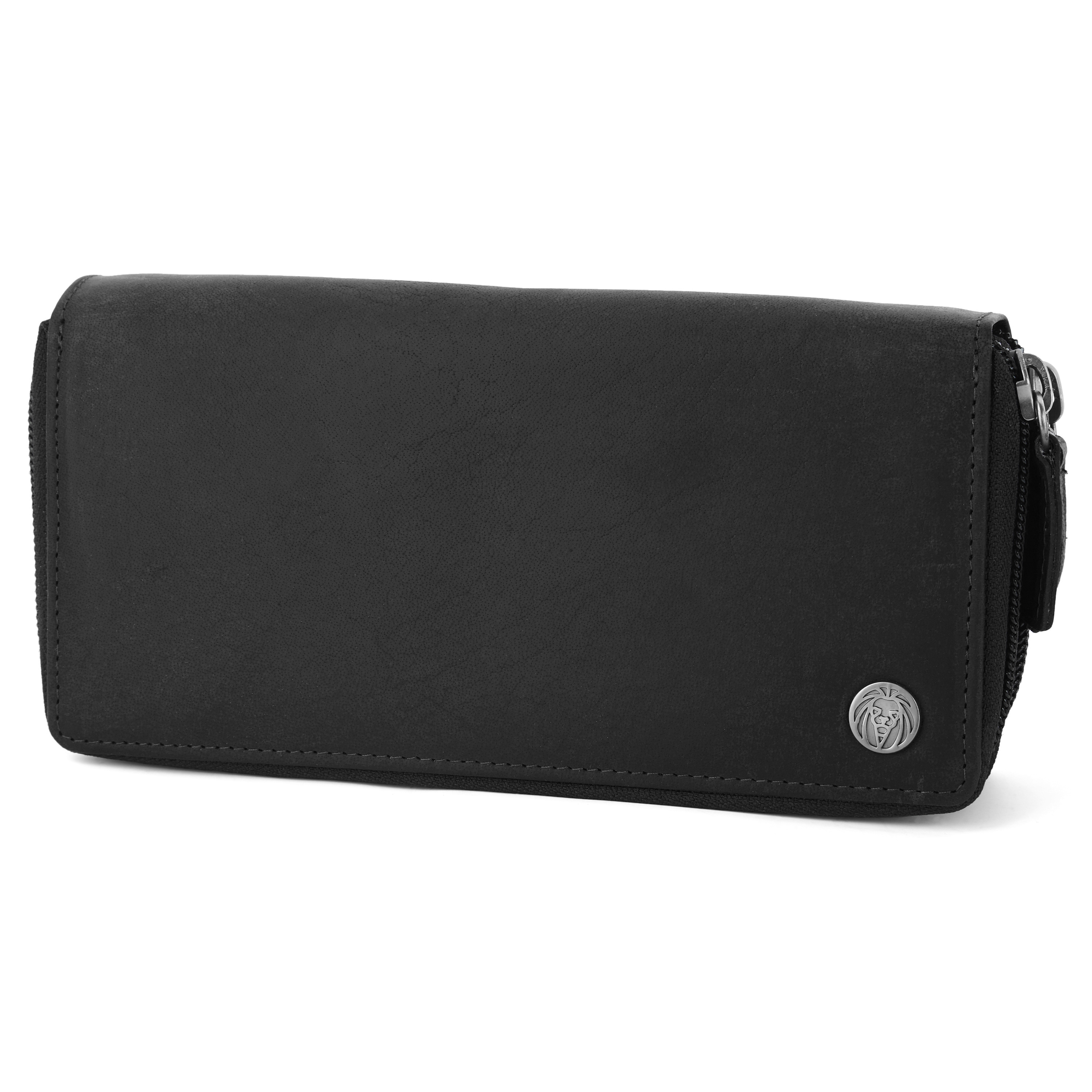 Cartera estilo acordeón de cuero negro Oxford - 1