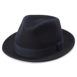 Moda | Navy Blue Wool Trilby Hat With Band