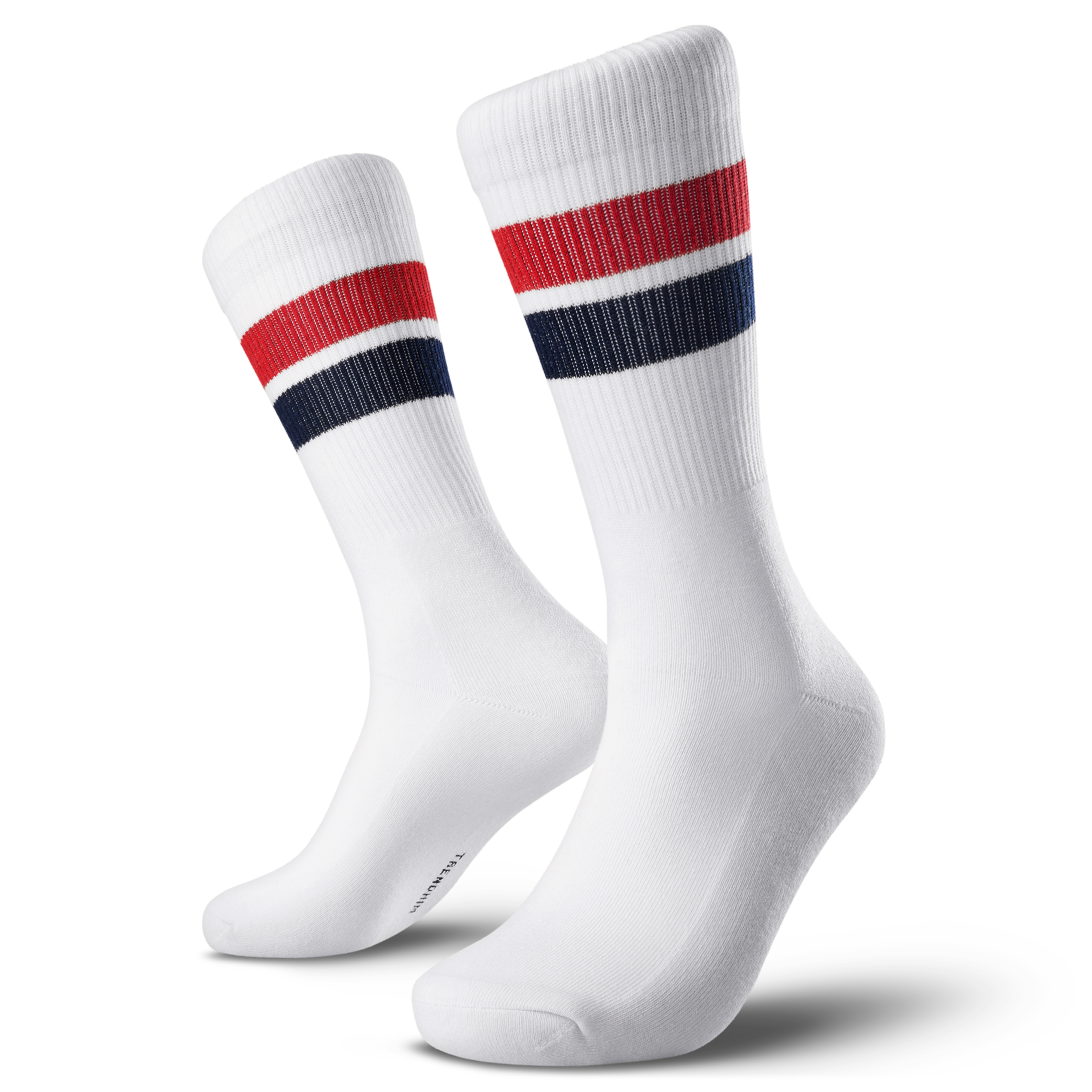 TrueFeel | Zestaw 3 par białych bawełnianych skarpetek tenisowych z czerwonymi i niebieskimi paskami - 2