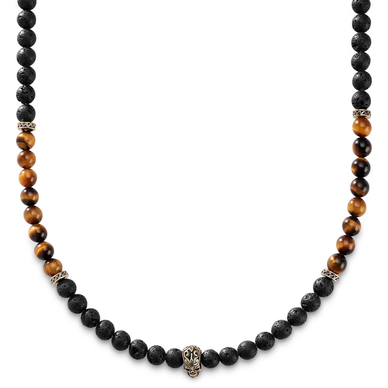 Rico | Collier tête de mort en pierre de lave noire et œil de tigre jaune Rico | Collier tête de mort en pierre de lave noire et œil de tigre jaune