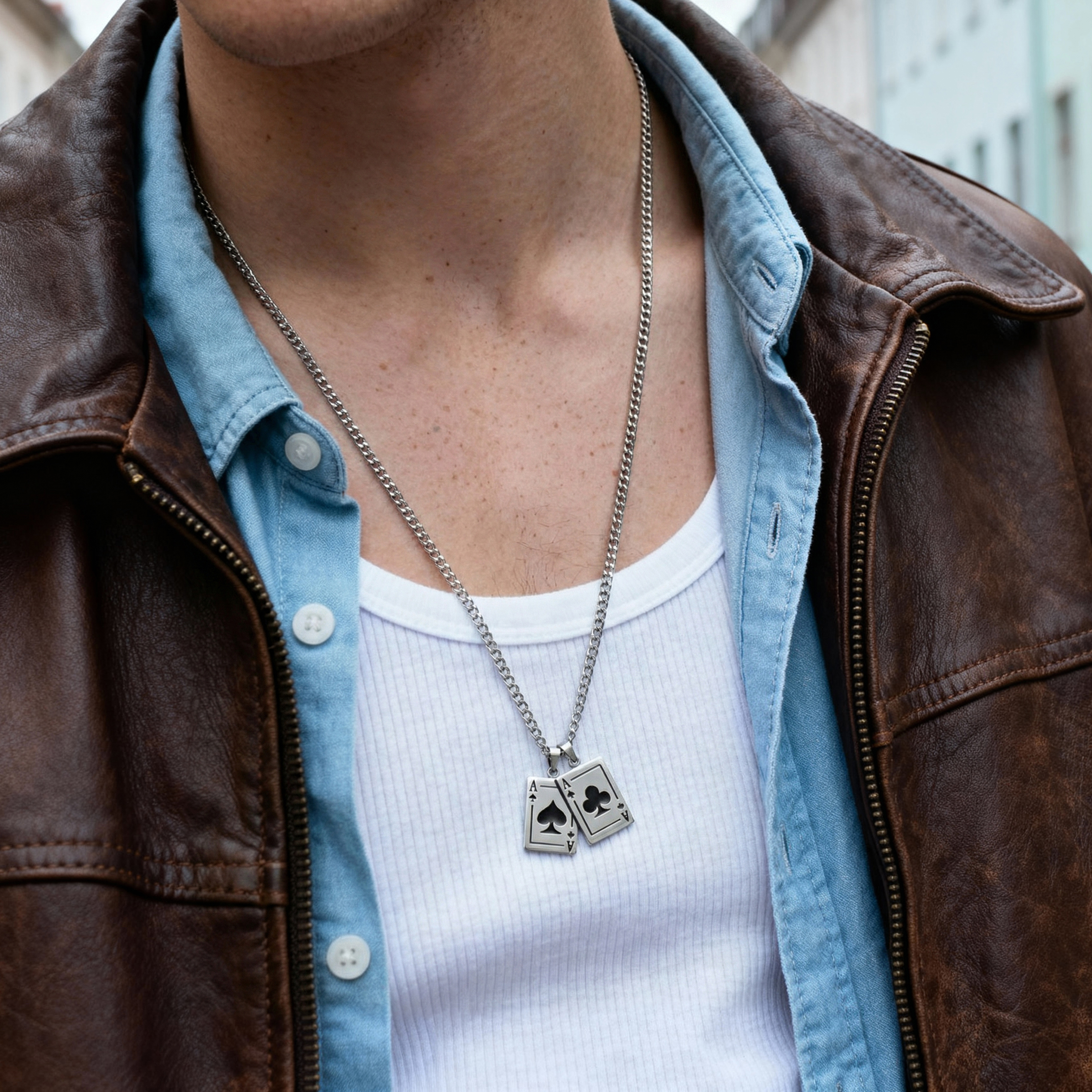 Ace | Collier à pendentif argenté "La paire d'as noirs" - 2