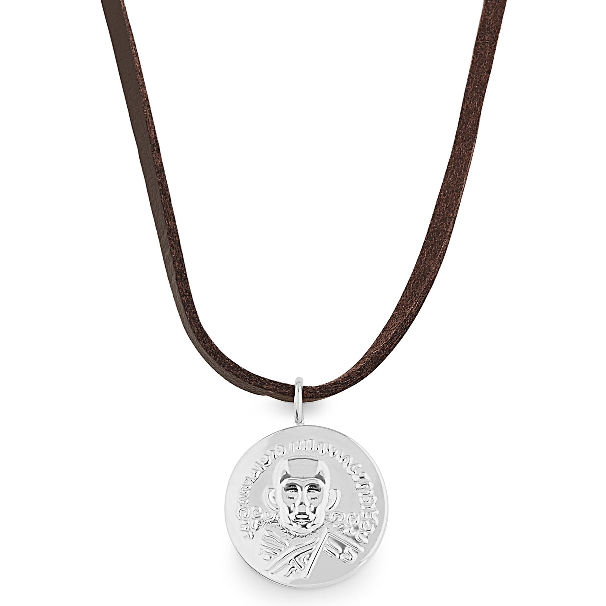 Zilverkleurige Leren Hindoestaanse Iconic Ketting - 1