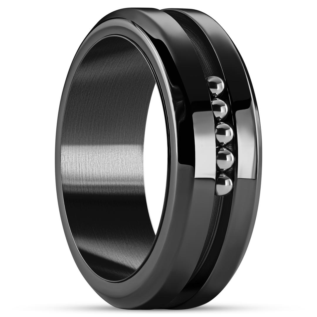 Tigris | 8 mm Sort Roterende Ring Med Sølvfarvede Perler | På lager ...