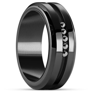 Tigris | 8 mm Black Moving Ring with Silver-tone Beads