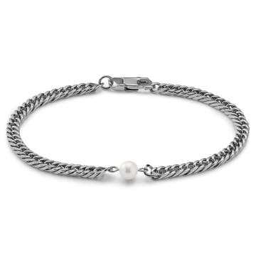 Ocata | Silver-Tone Cuban Chain & Pearl Bracelet