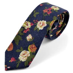 Cravate bleue à motif fleurs