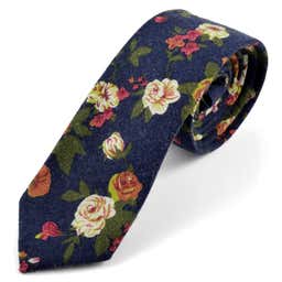 Navy Blue & Bold Flower Print Cotton Tie