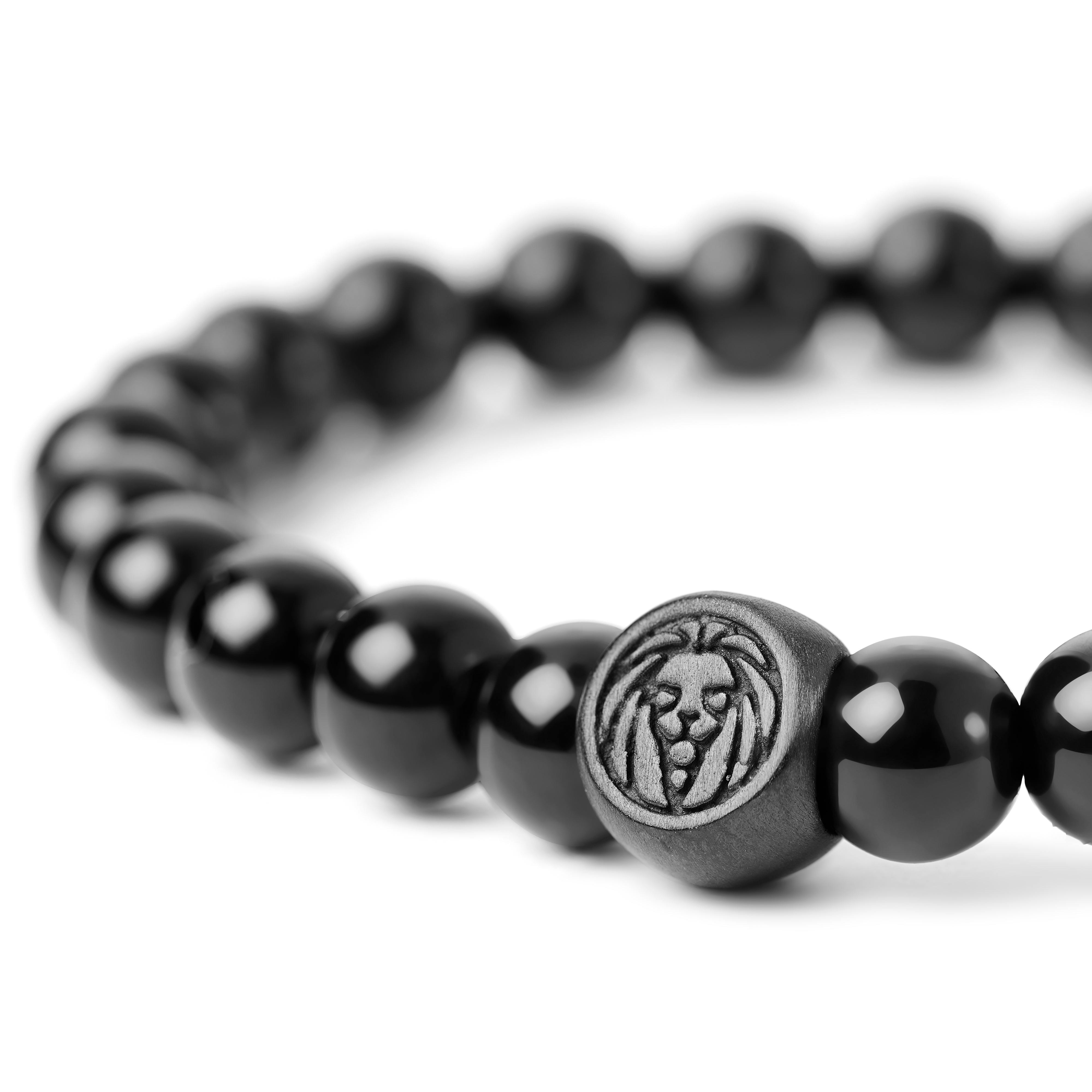 Náramok s korálkami z čierneho ónyxu a nehrdzavejúcej ocele - 2