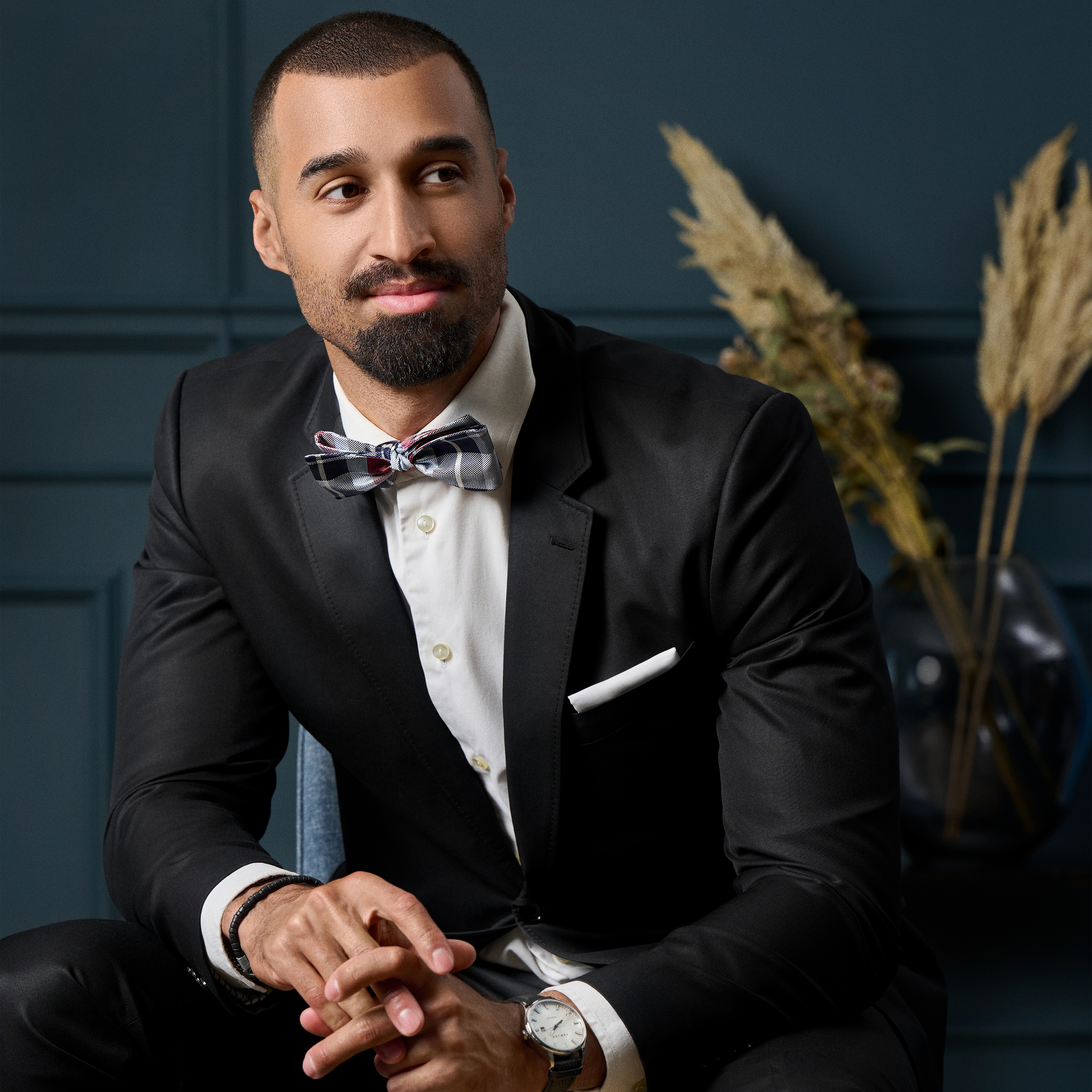 Jedwabna muszka w niebiesko-bordową kratkę do samodzielnego zawiązania - 4