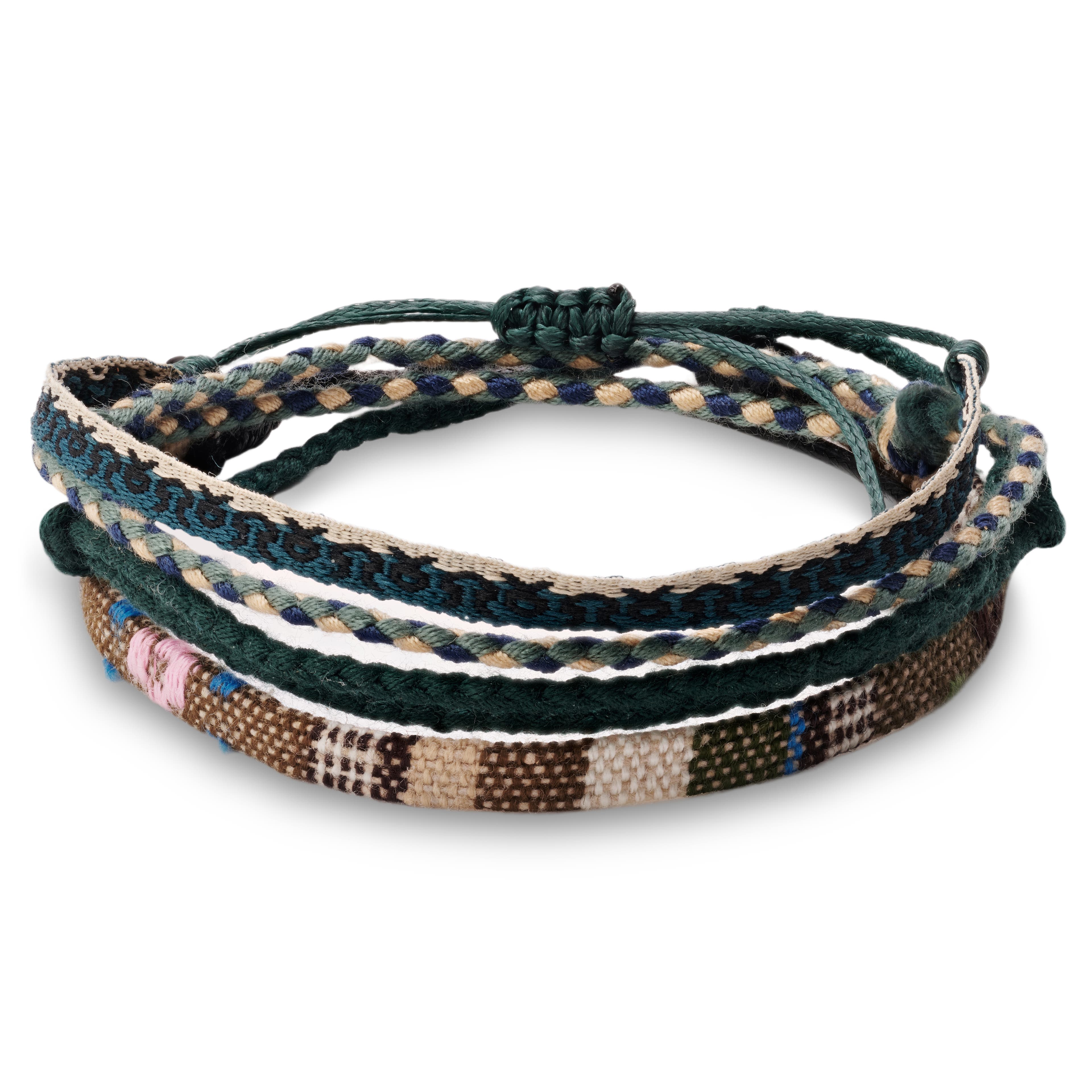 Pulsera de tela surfera multicolor verde Pulsera de tela surfera multicolor verde