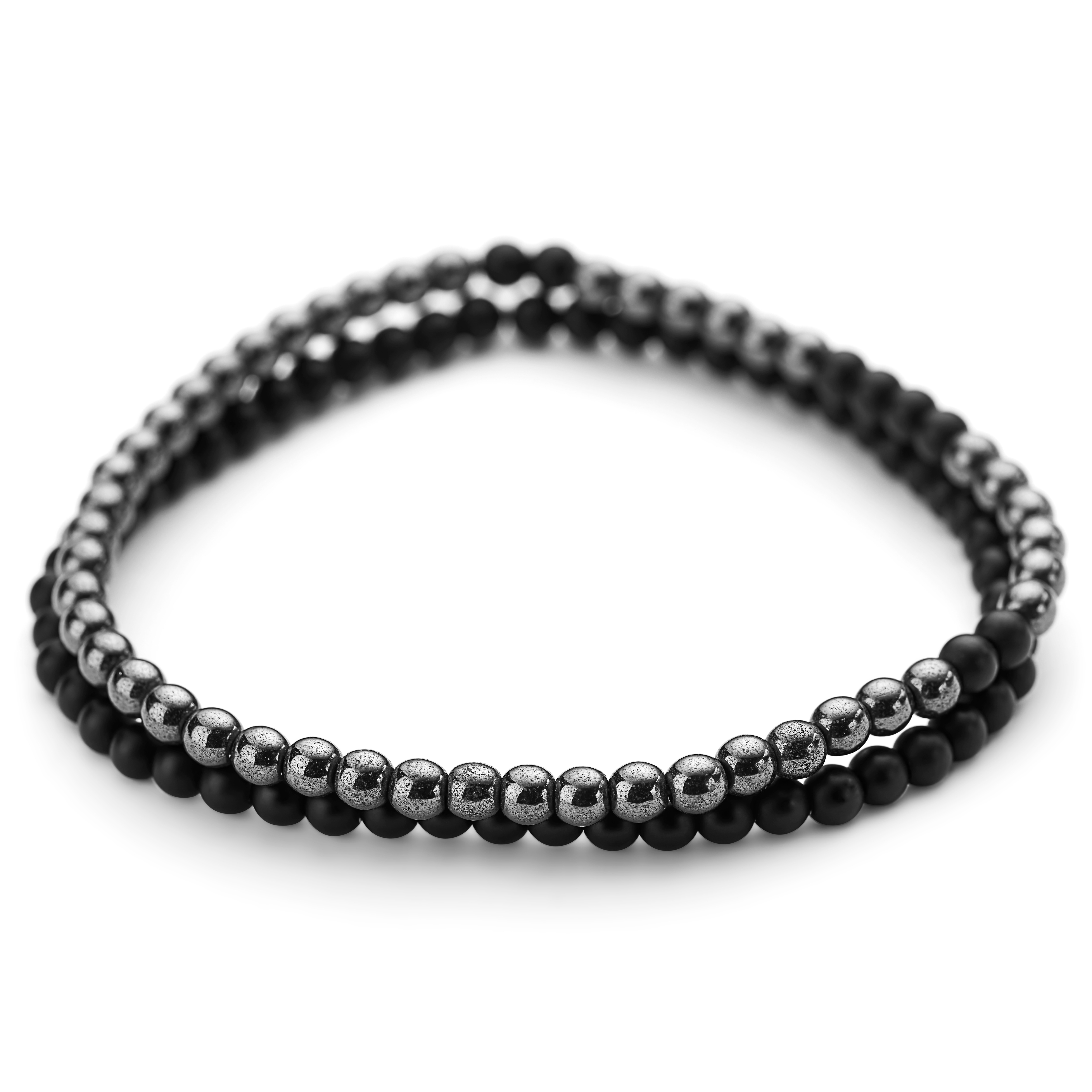 Armbandspaket med Tunn Matt Onyx och Hematitpärlor - 5