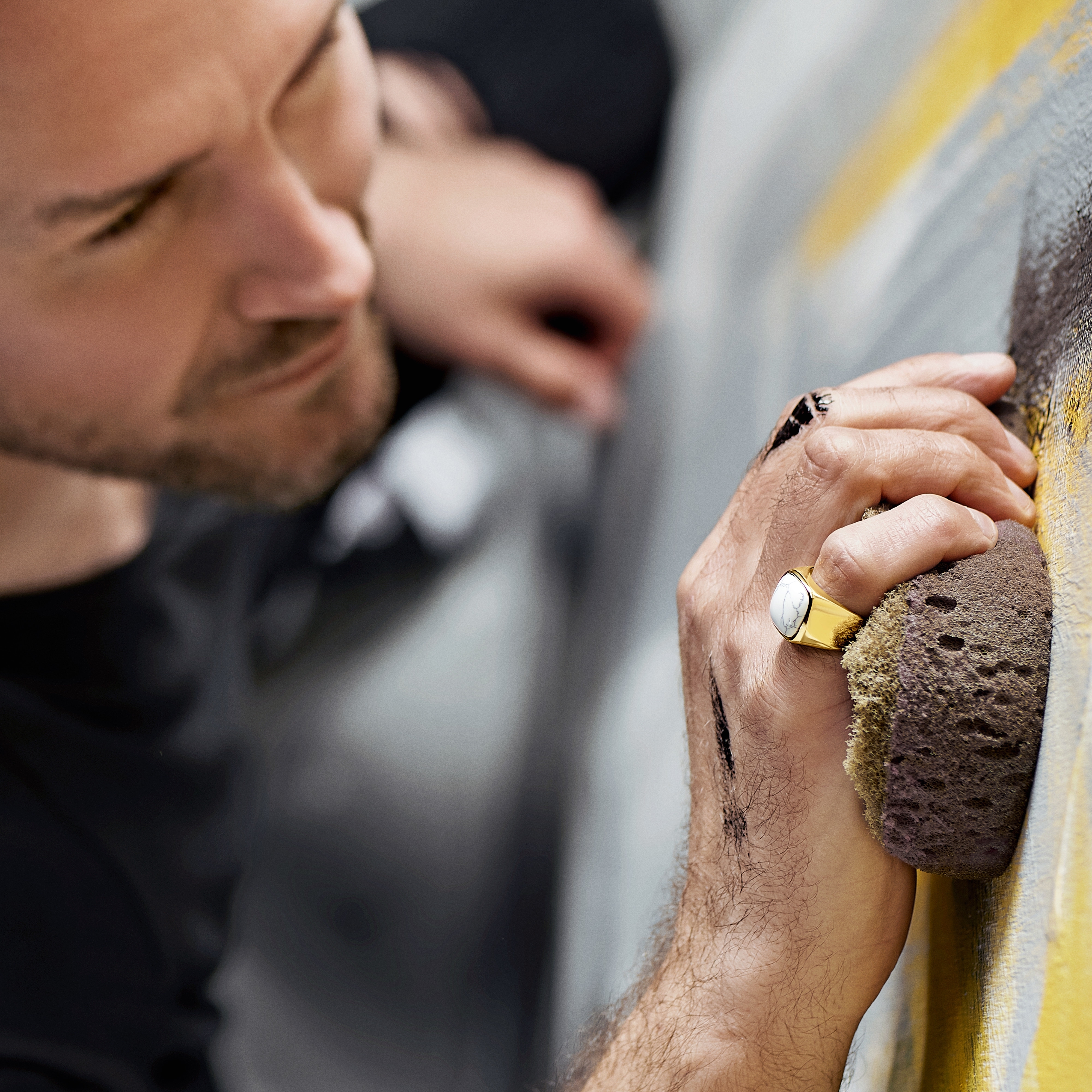 Aras | Gold-tone Howlite Pinky Signet Ring - 4