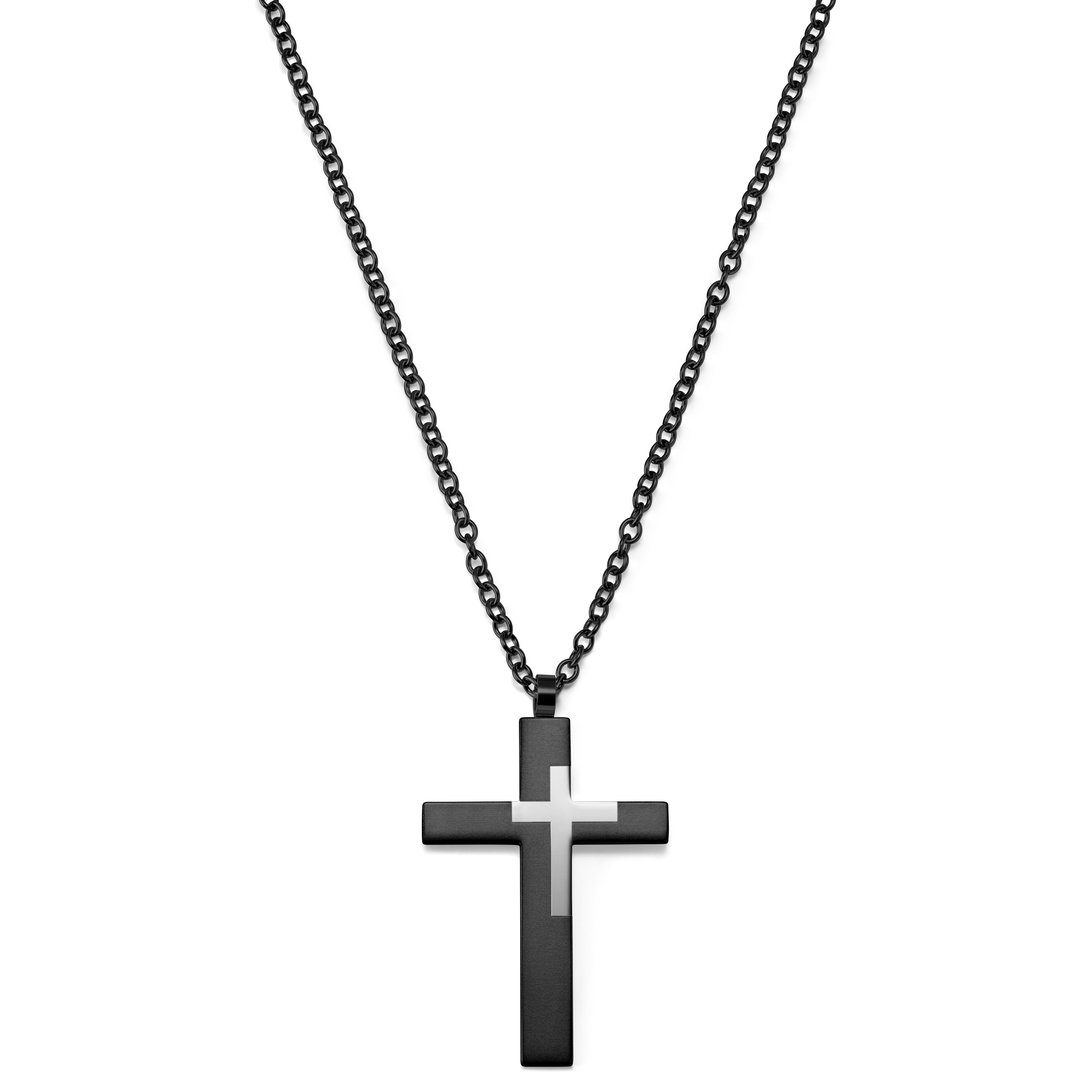 Mens CROSS Metal PENDANT Adjustable Leather NECKLACE Cord Rope Man