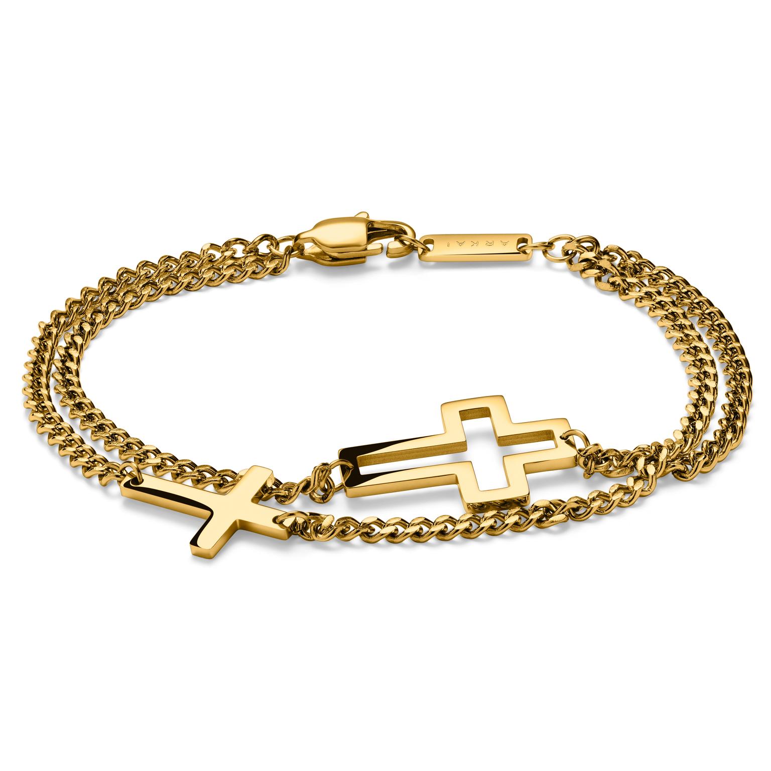 Unity | Goldfarbenes Doppelketten-Kreuz-Armband Unity | Goldfarbenes Doppelketten-Kreuz-Armband
