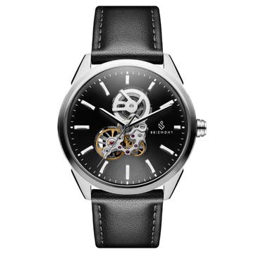 Cor | Silver-Tone Stainless Steel Skeleton Watch With Black Dial