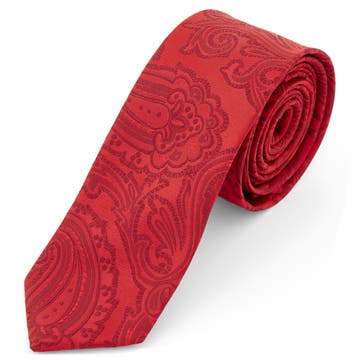 Червена полиестерна ретро вратовръзка с пейсли мотив