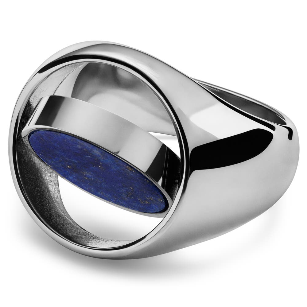 hover: Makt | Rotating Silver-Tone Stainless Steel And Lapis Lazuli Signet Ring hover: Makt | Rotating Silver-Tone Stainless Steel And Lapis Lazuli Signet Ring