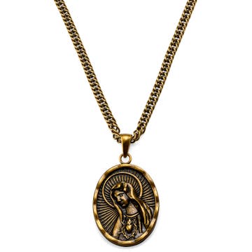 Sanctus | Vintage Gold-Tone Immaculate Heart of Mary Wheat Chain Necklace