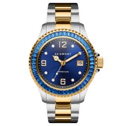 Tide  | Gold- & Silver-Tone Stainless Steel Watch With Navy Blue Dial & Blue Jewelled Bezel