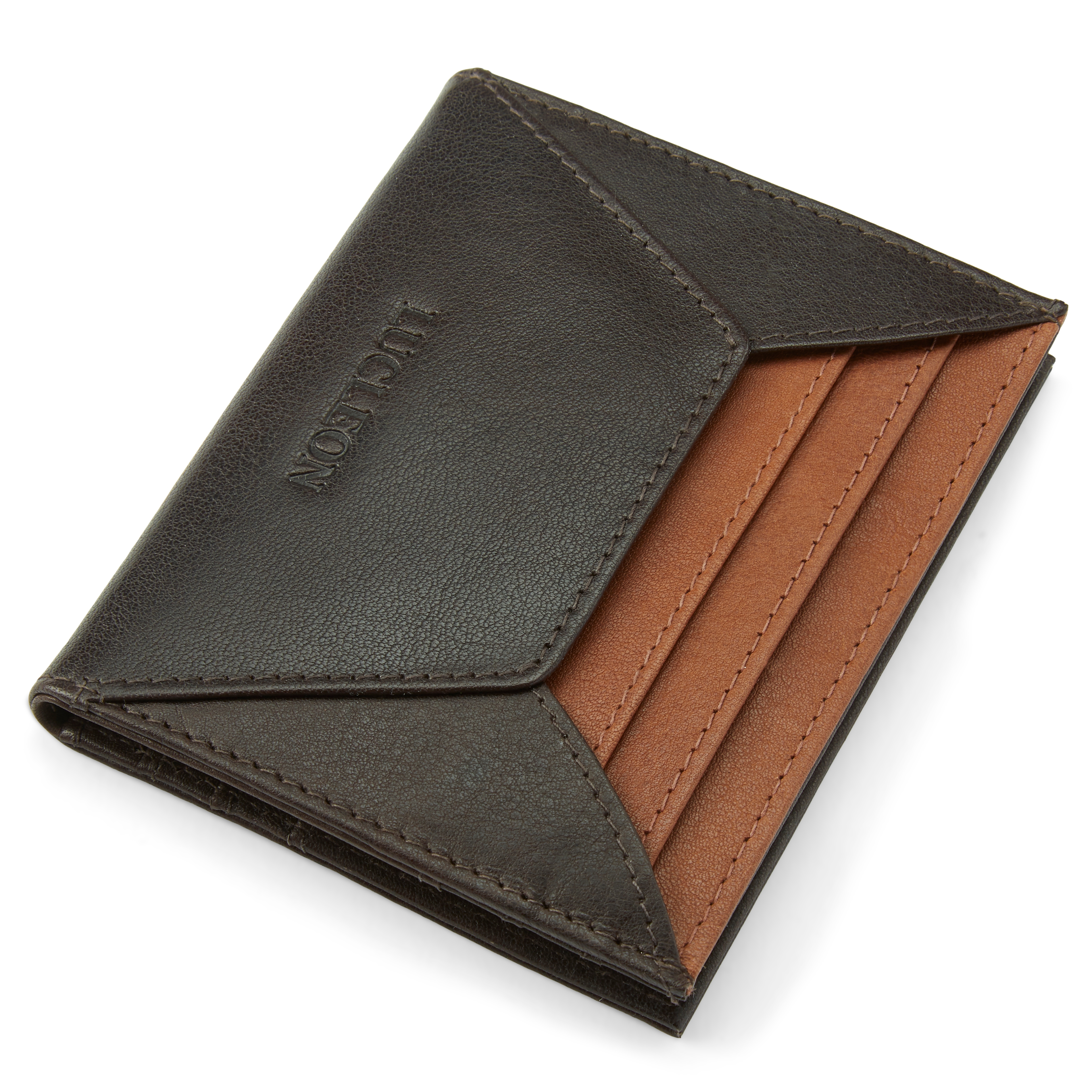 Loren Dark-Brown & Tan Leather RFID-Blocking Card Holder - 6