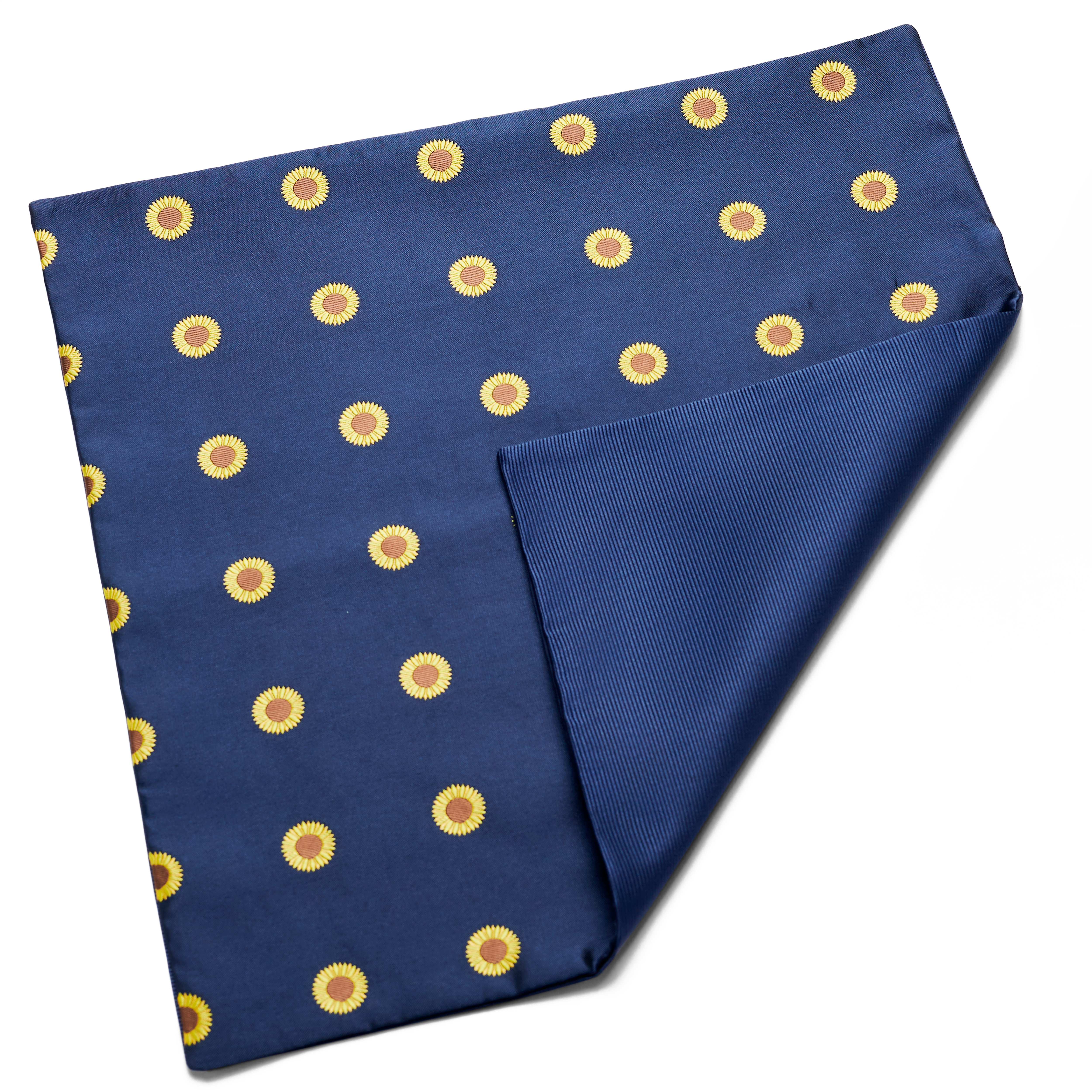 Navy Blue Double-Sided Pocket Square with Sunflowers - 4