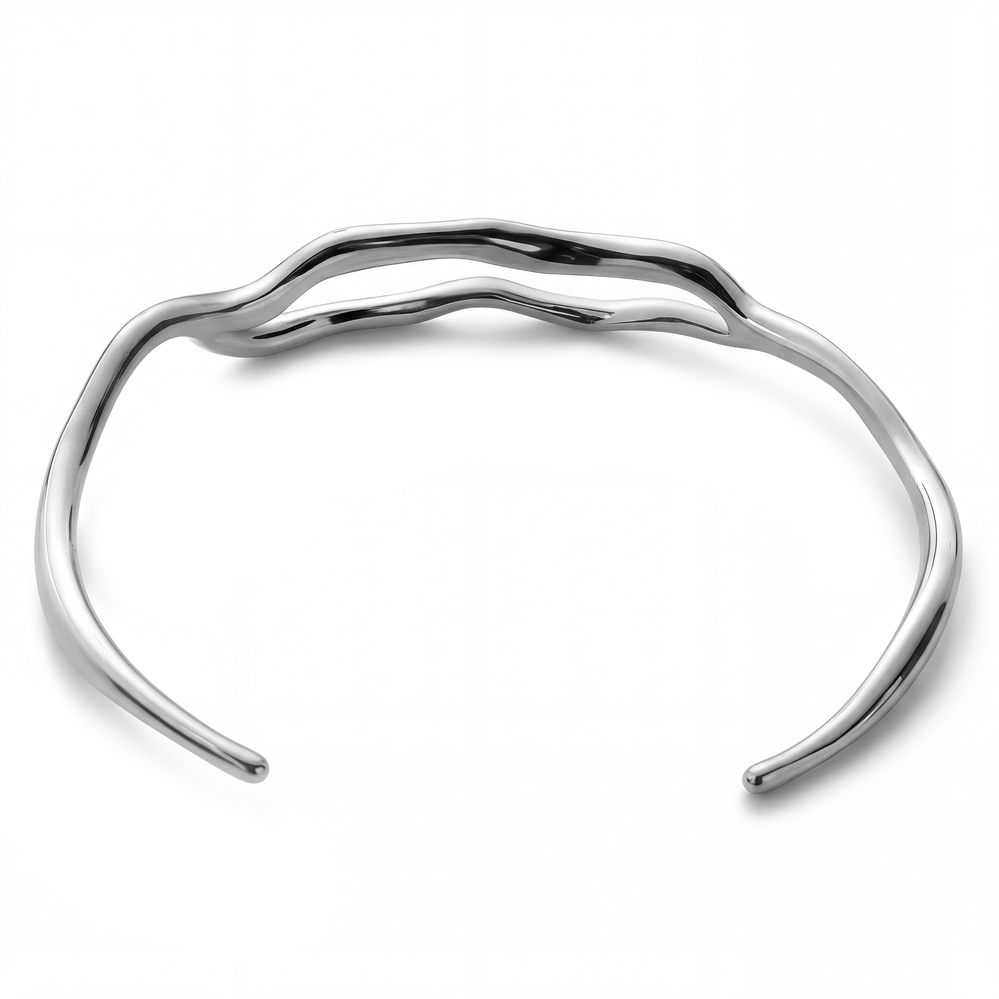 Magma | 12mm Silver‑Tone Stainless Steel Wavy Cuff Bracelet - 2