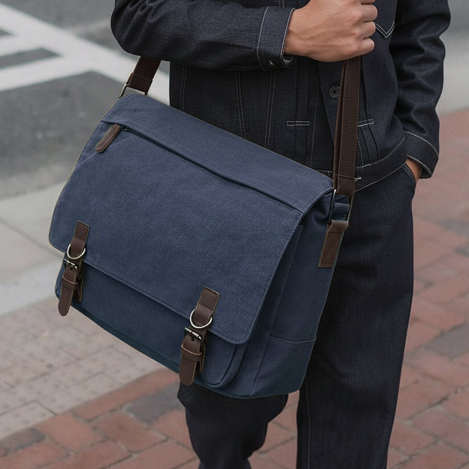 Denim Blue Canvas Satchel - 3