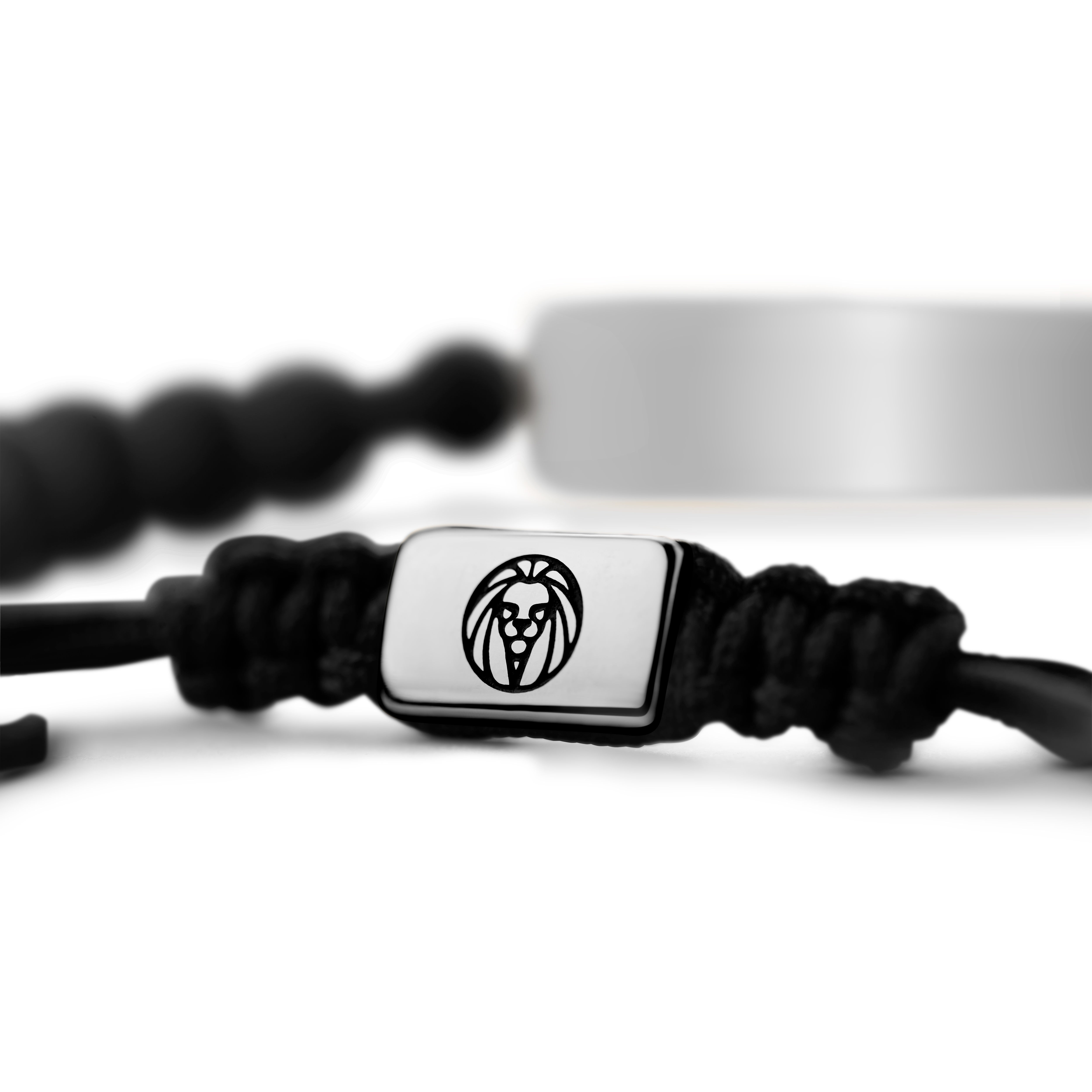  Adjustable-Length Onyx Bead Bracelet with Silver-Tone Stainless Steel Plate - 3