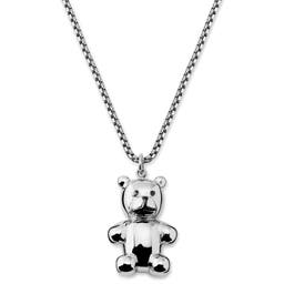 Egan | Silver-Tone Stainless Steel Zirconia Teddy Bear Box Chain Necklace