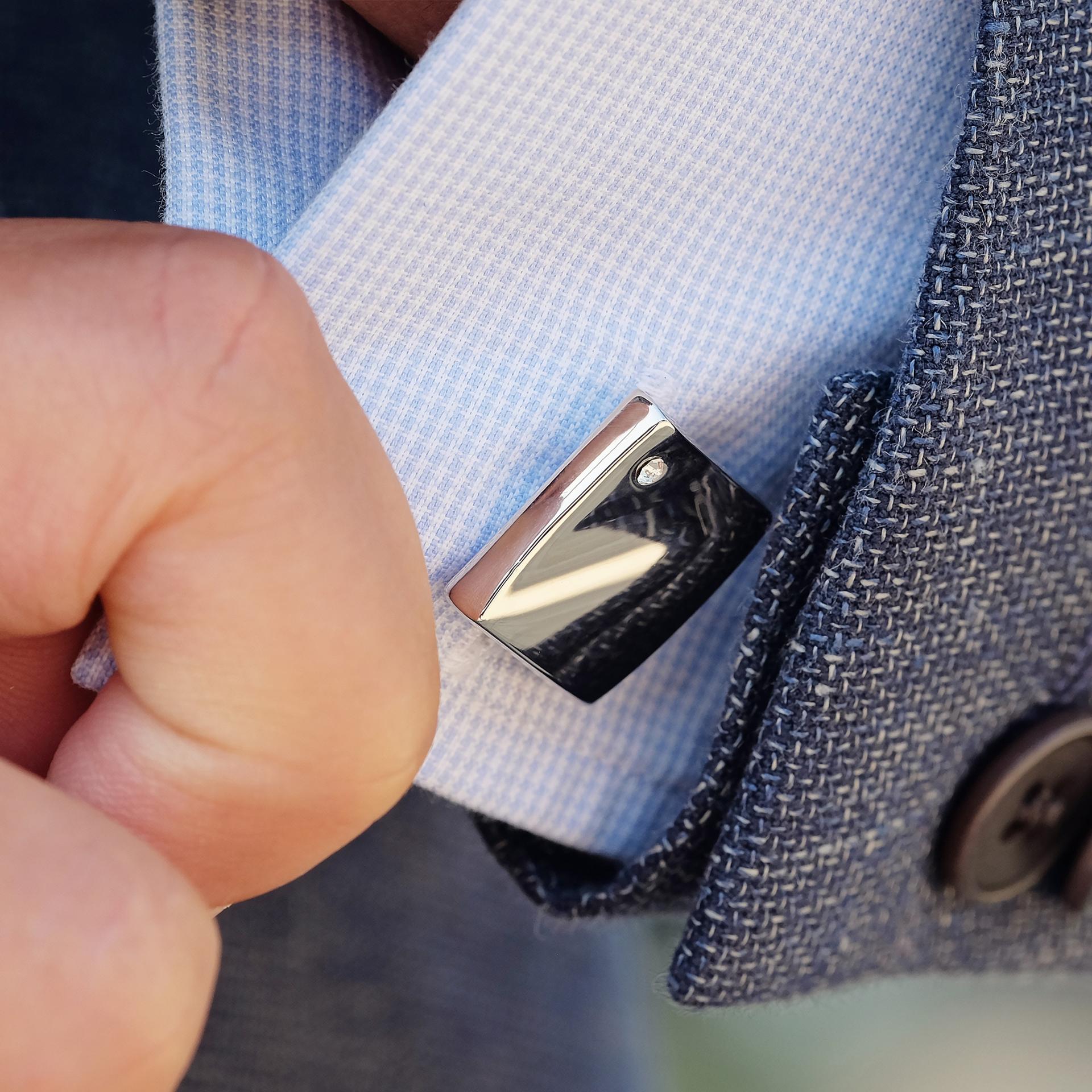 Cufflink Rings Square Silver-Tone Single Cubic Zirconia Stone Cufflinks | In stock ...