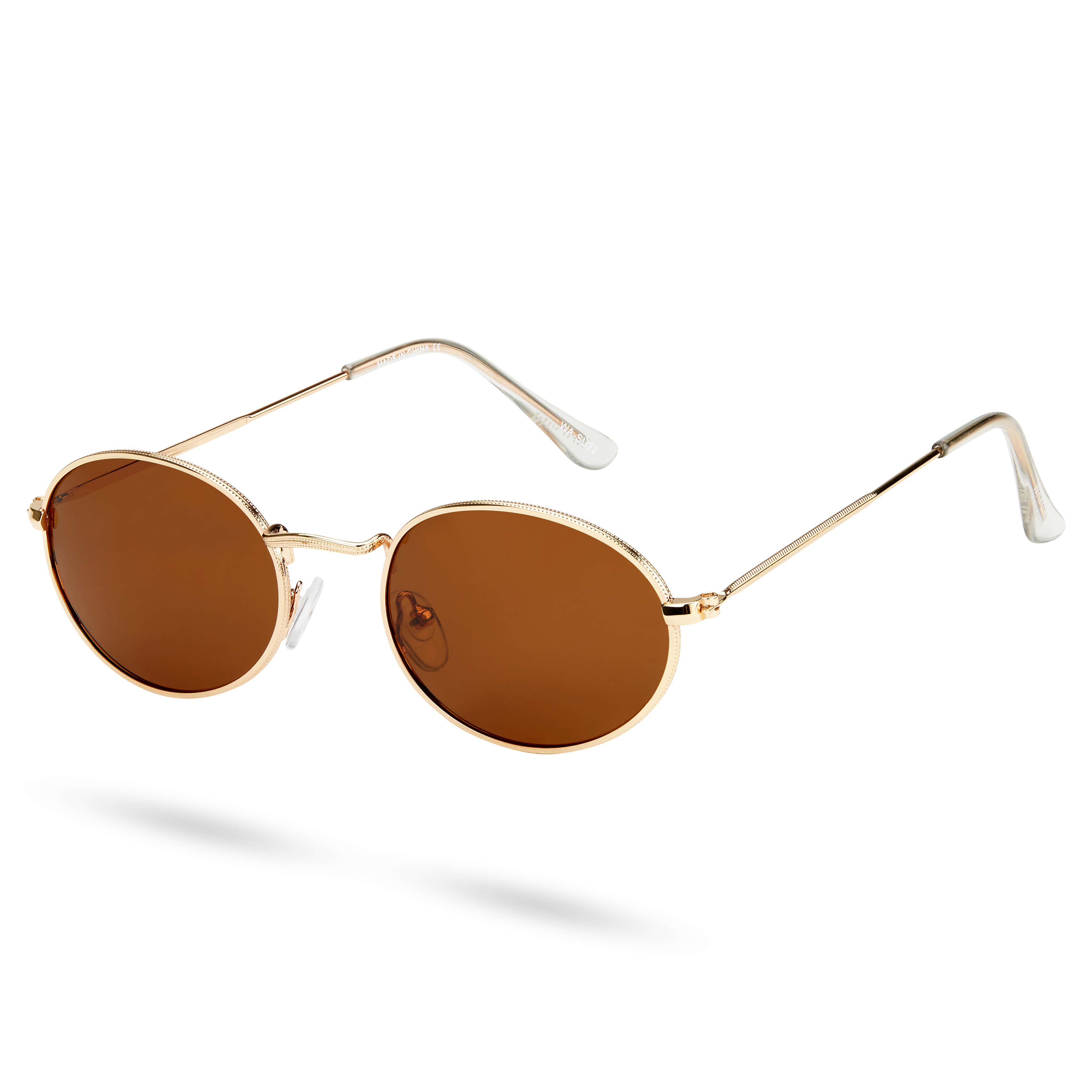 Ambit Gold-Tone & Brown Oval Sunglasses 