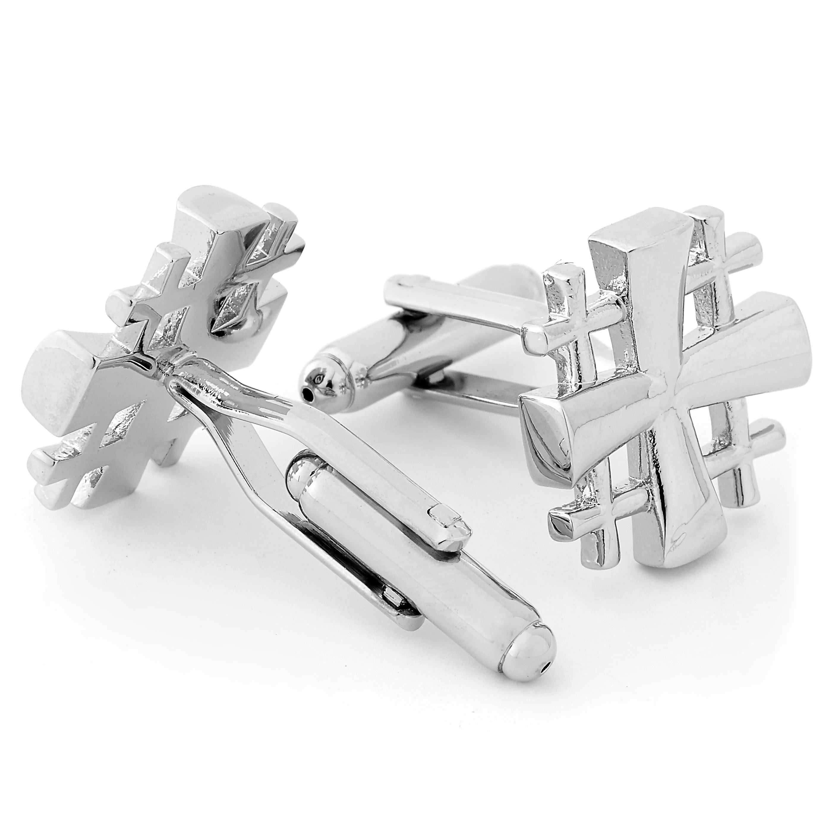 Hashtag Silver-Tone Cross Cufflinks - 2