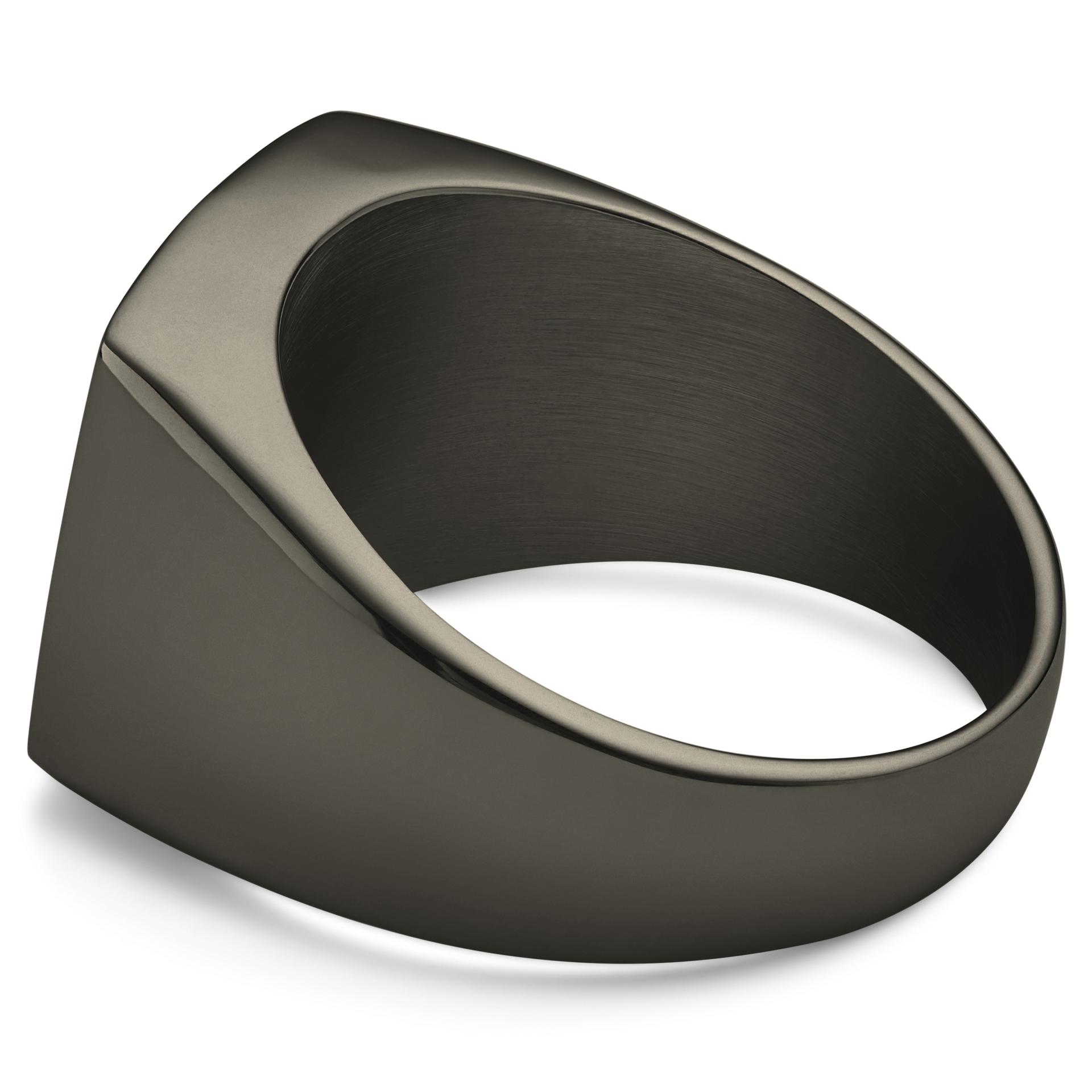 Gravel | Gunmetal Black Stainless Steel Signet Ring | In stock! | Lucleon