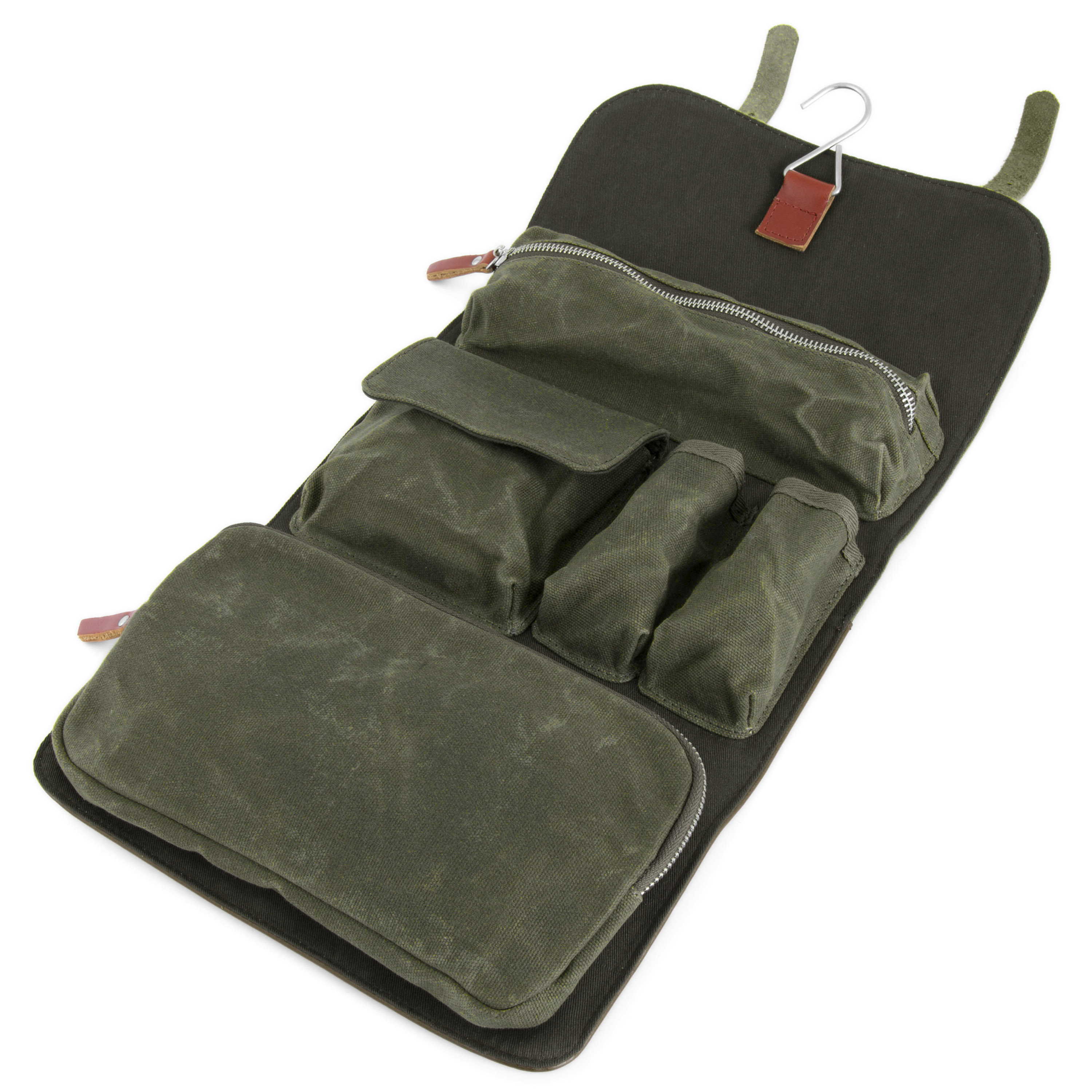 Olive Waxed Canvas Roll Out Wash Bag - 6