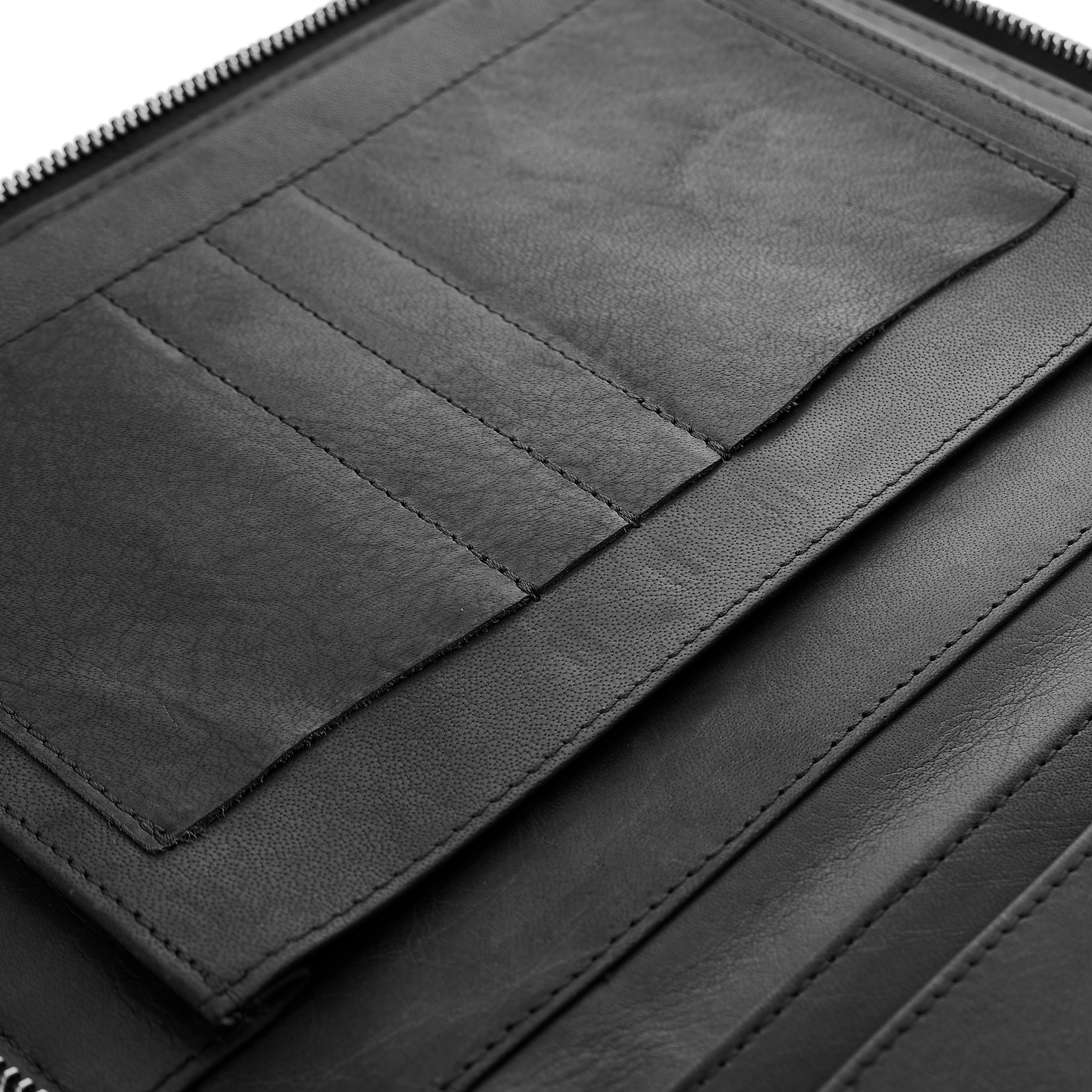 Black Zippered Refillable Buffalo Leather Notebook & Journal Cover - 5