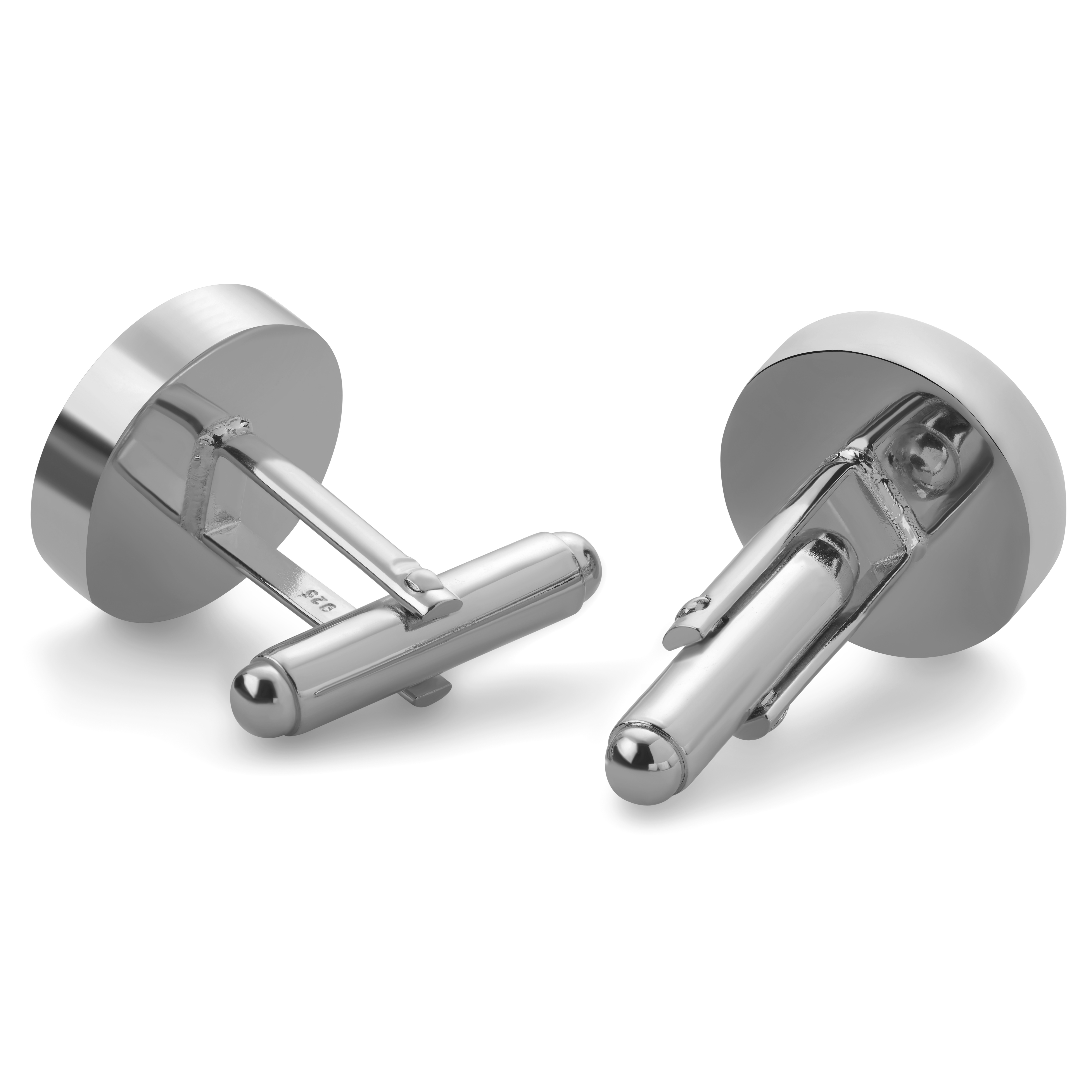 Round Rhodium-Plated Sterling Silver Cufflinks with Onyx Inlay - 2