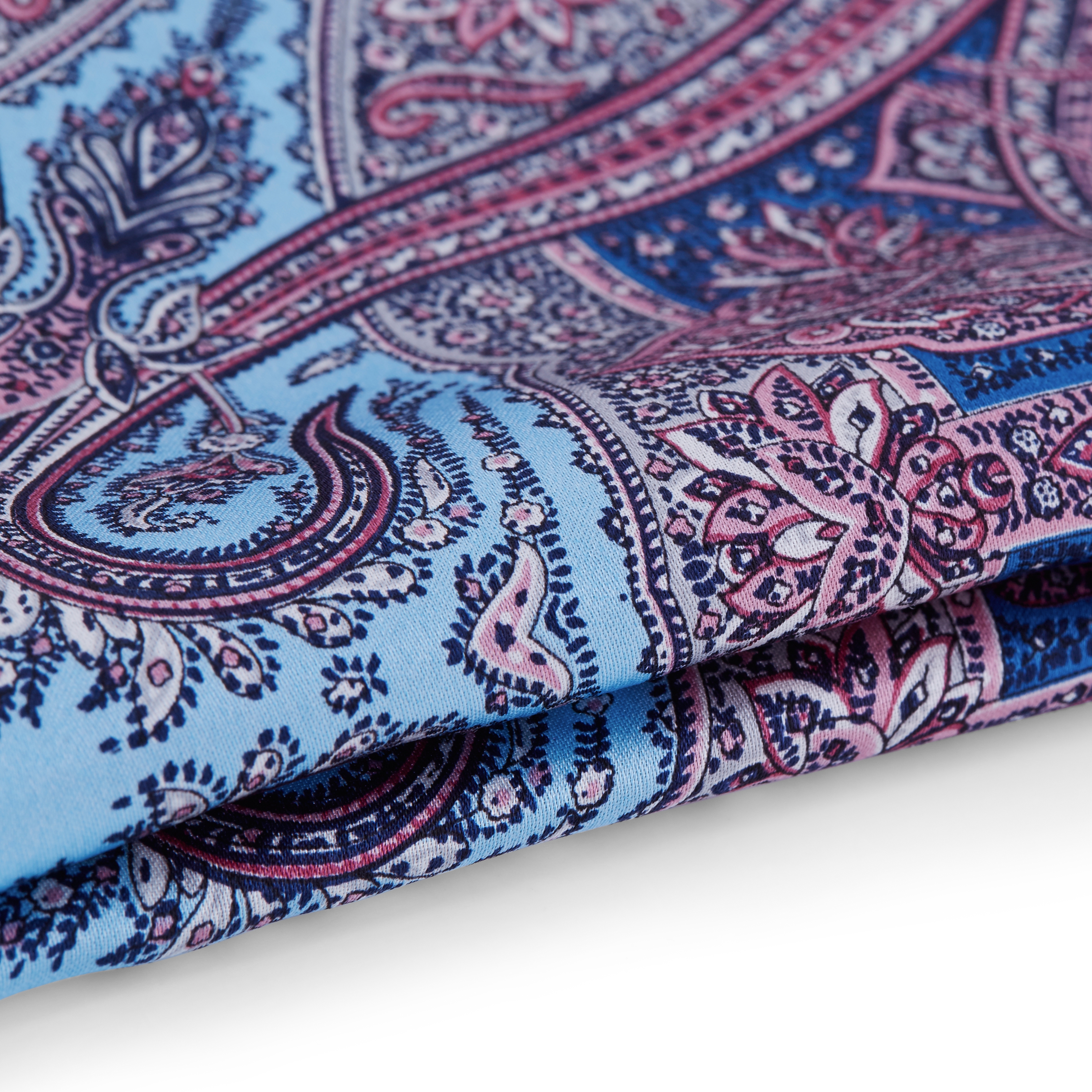 Baby Pink & Blue Patterned Silk Pocket Square - 2