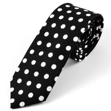Черна памучна вратовръзка на бели точки
