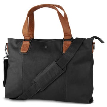Oxford Classic Black & Tan Leather Bag