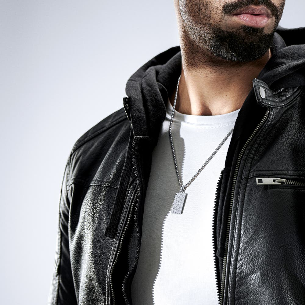 hover: Icarus | Silver-Tone Stainless Steel Armor Pattern Dog Tag Curb Chain Necklace hover: Icarus | Silver-Tone Stainless Steel Armor Pattern Dog Tag Curb Chain Necklace